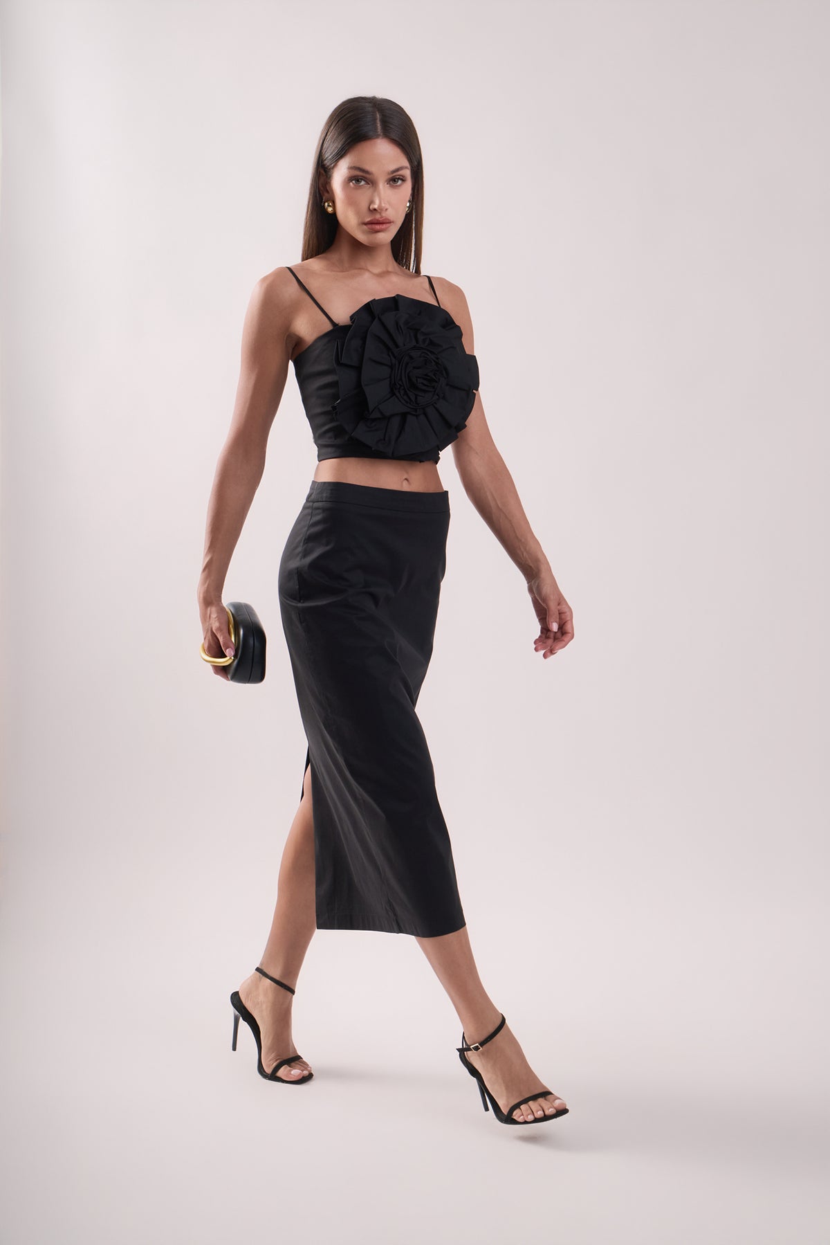 High Waisted Column Midi Skirt