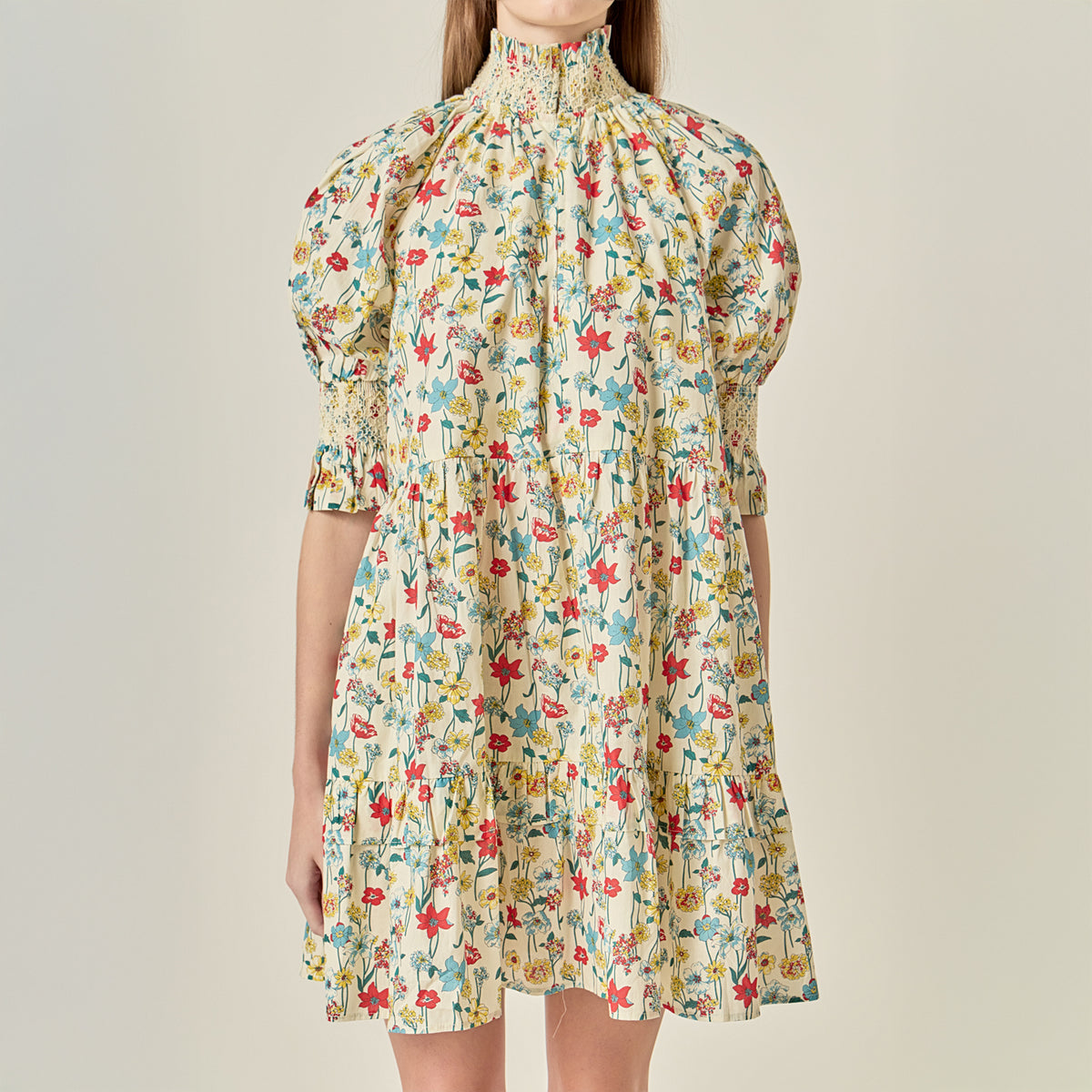 Smocked Puff Sleeves Mini Dress