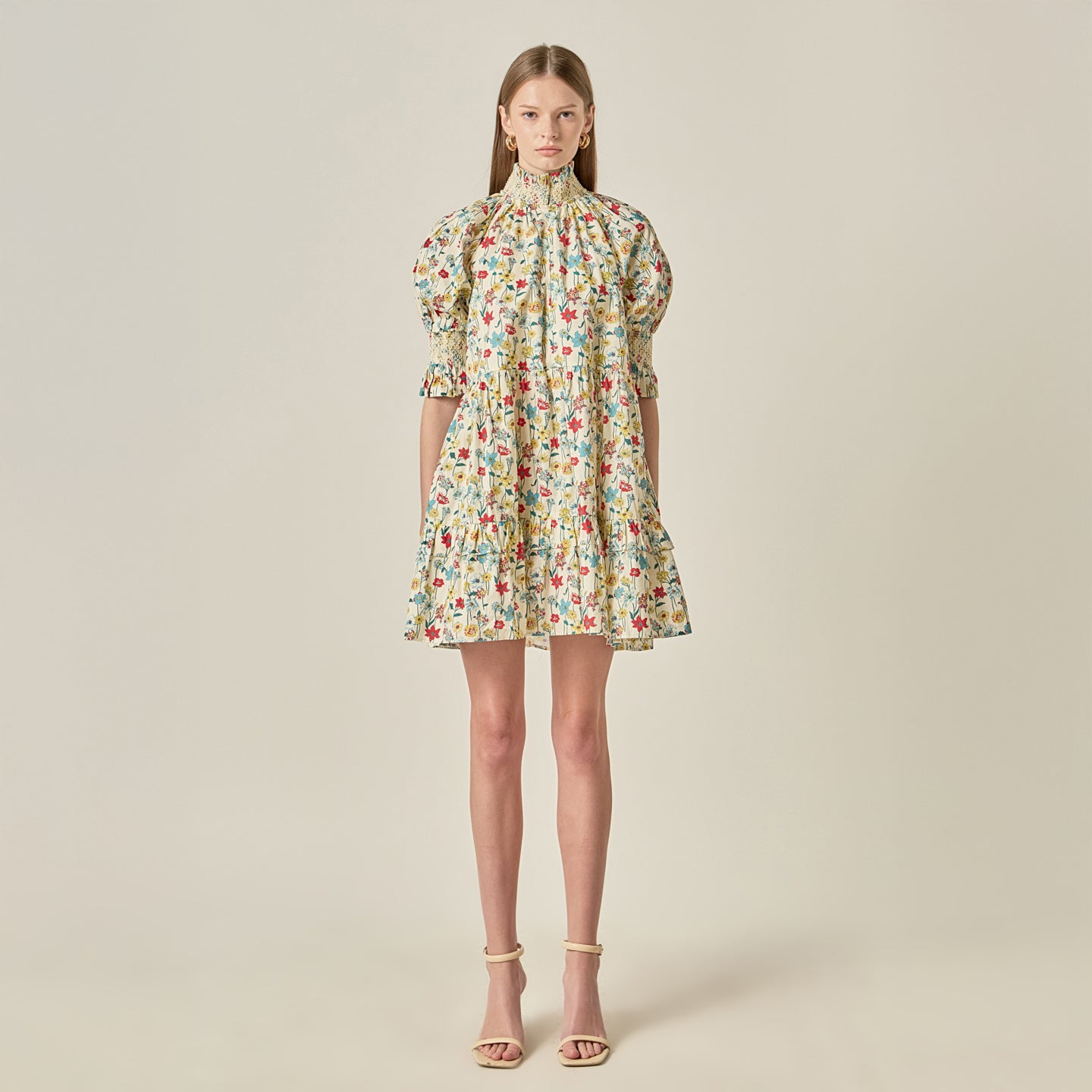 Smocked Puff Sleeves Mini Dress