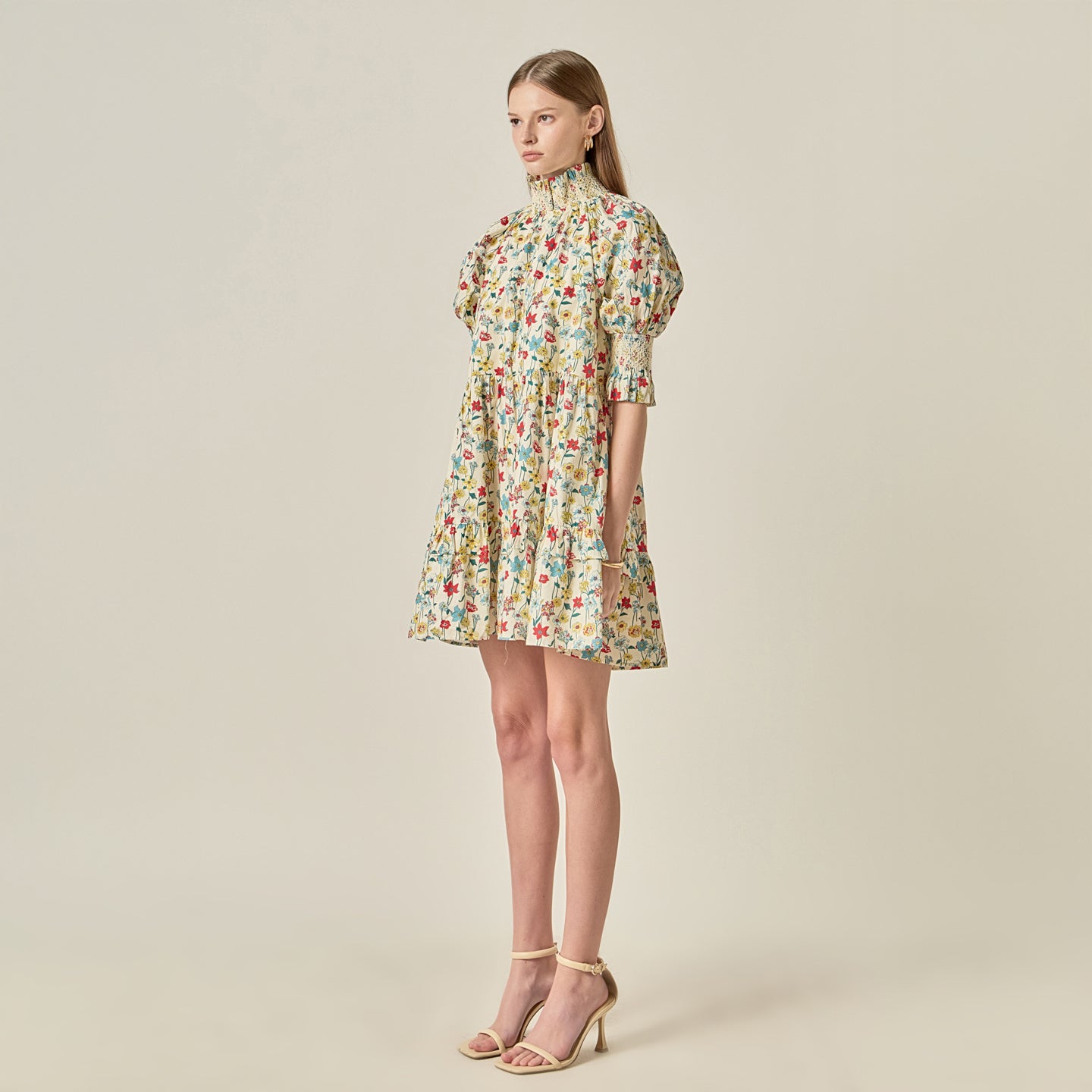 Smocked Puff Sleeves Mini Dress