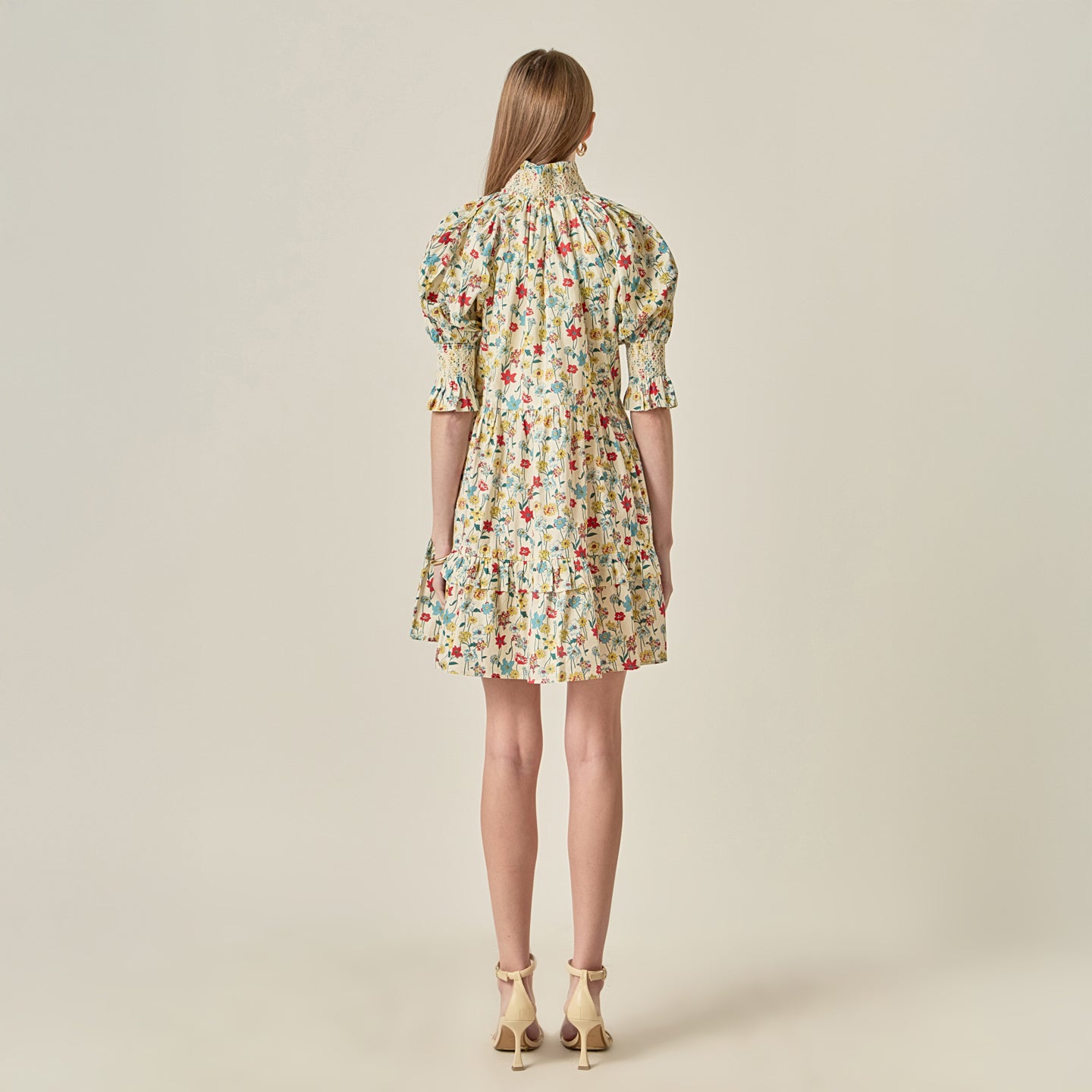 Smocked Puff Sleeves Mini Dress