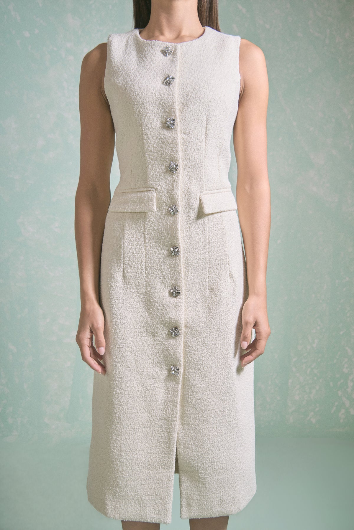 Jewel Buttoned Sleeveless Midi Dress