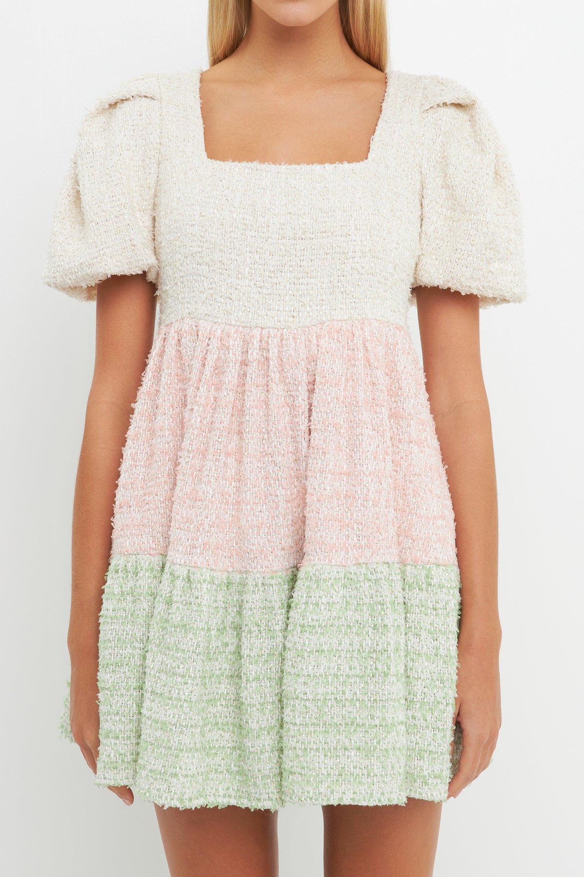 Color Block Tweed Mini Dress