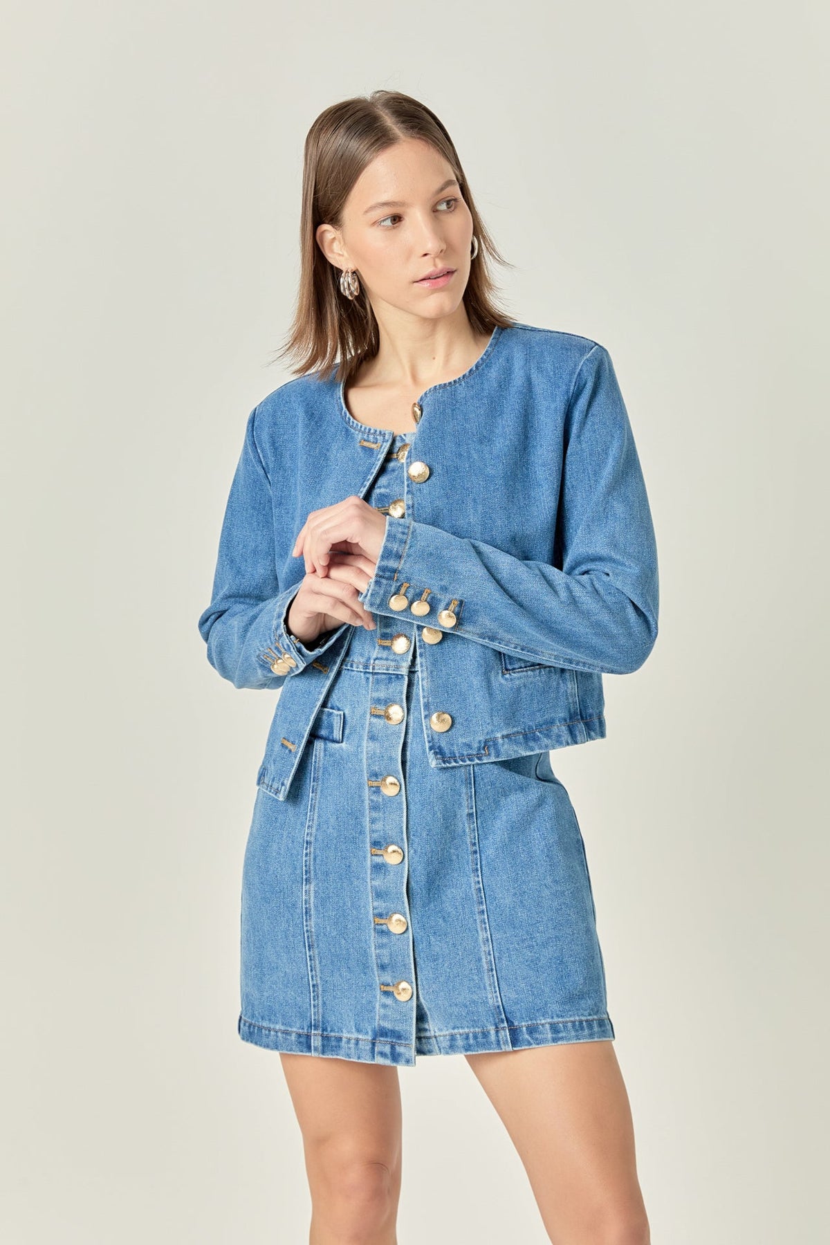 ENGLISH FACTORY - Vivienne Cropped Denim Jacket - JACKETS available at Objectrare