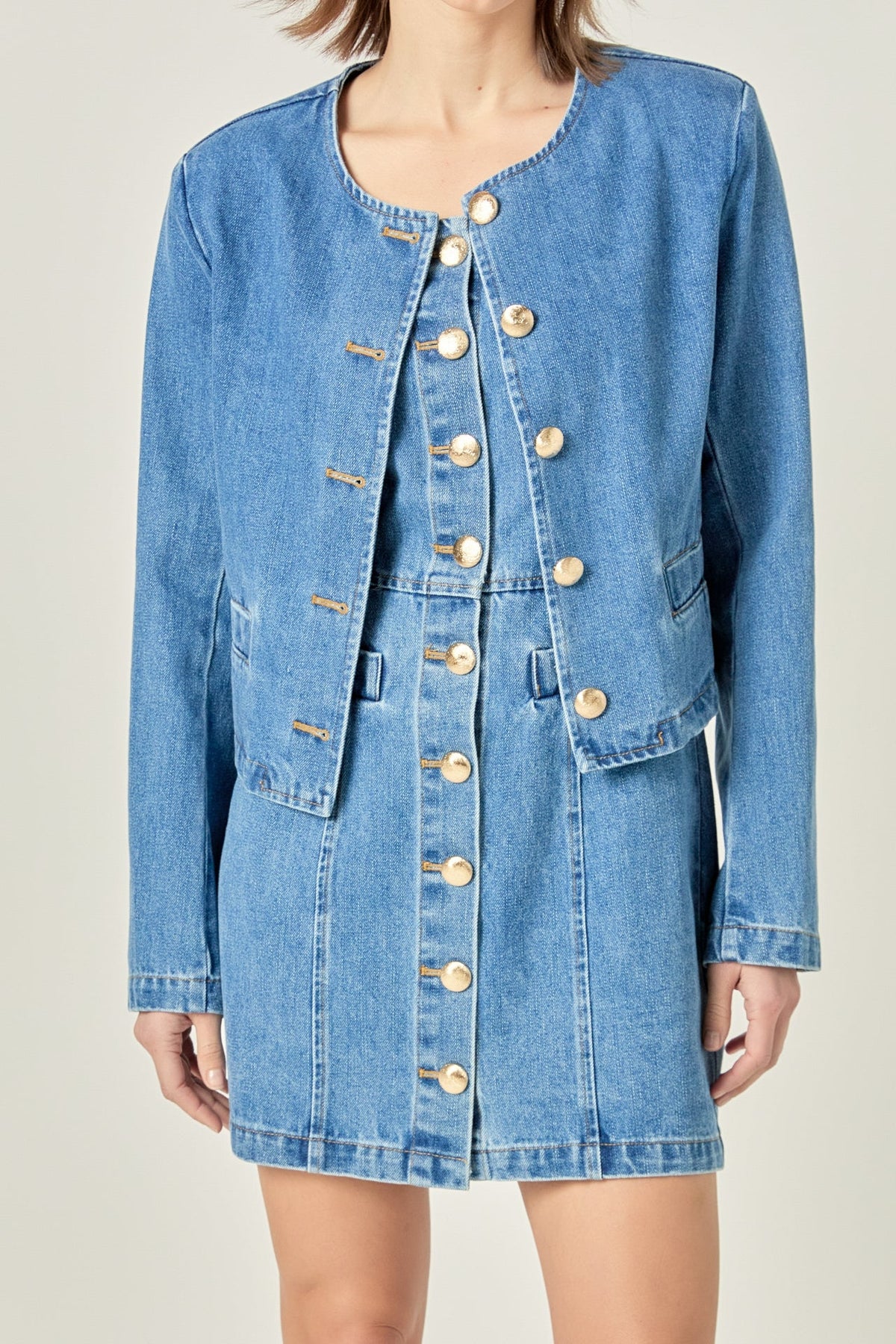 ENGLISH FACTORY - Vivienne Cropped Denim Jacket - JACKETS available at Objectrare