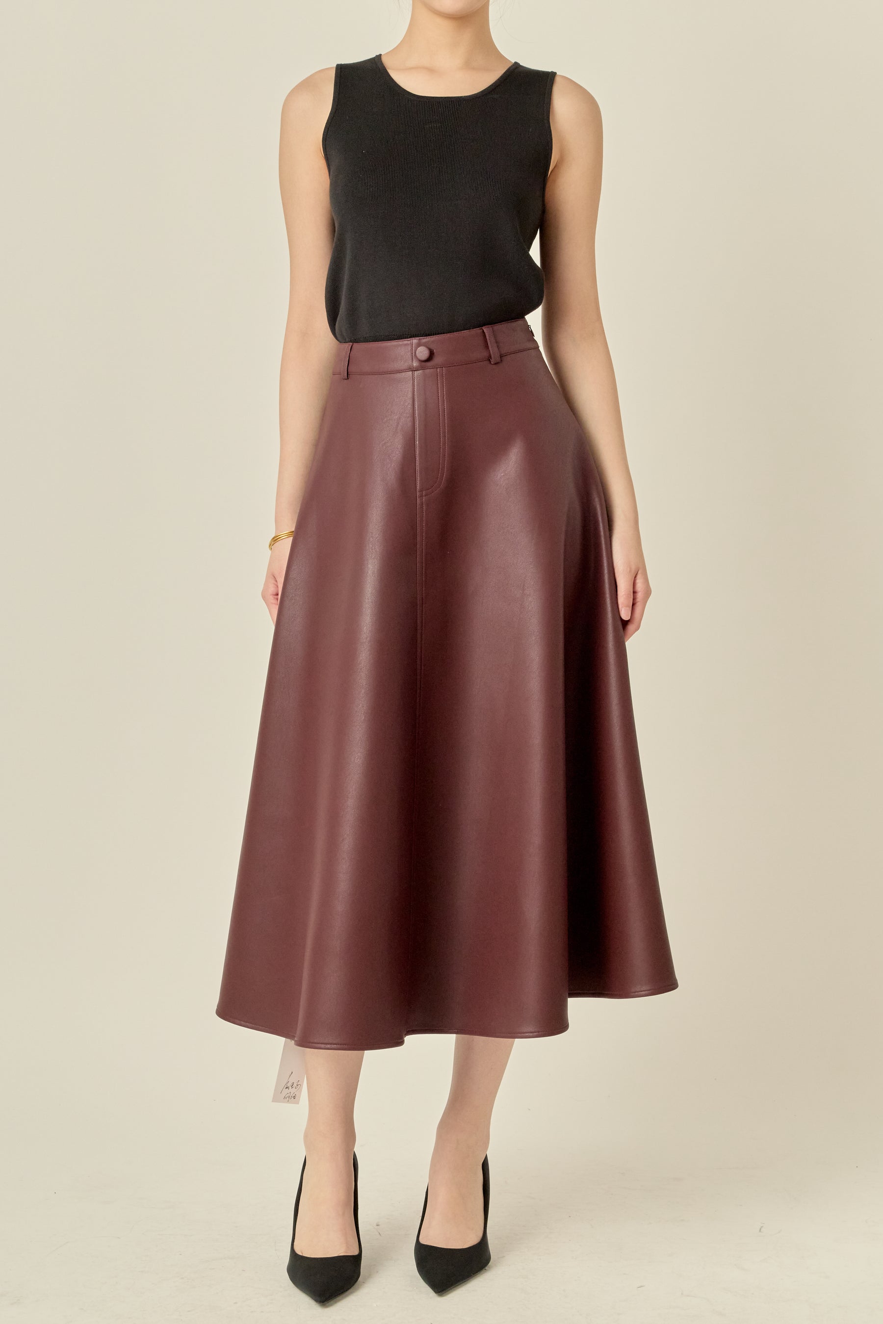 Faux Leather A-Line Midi Skirt