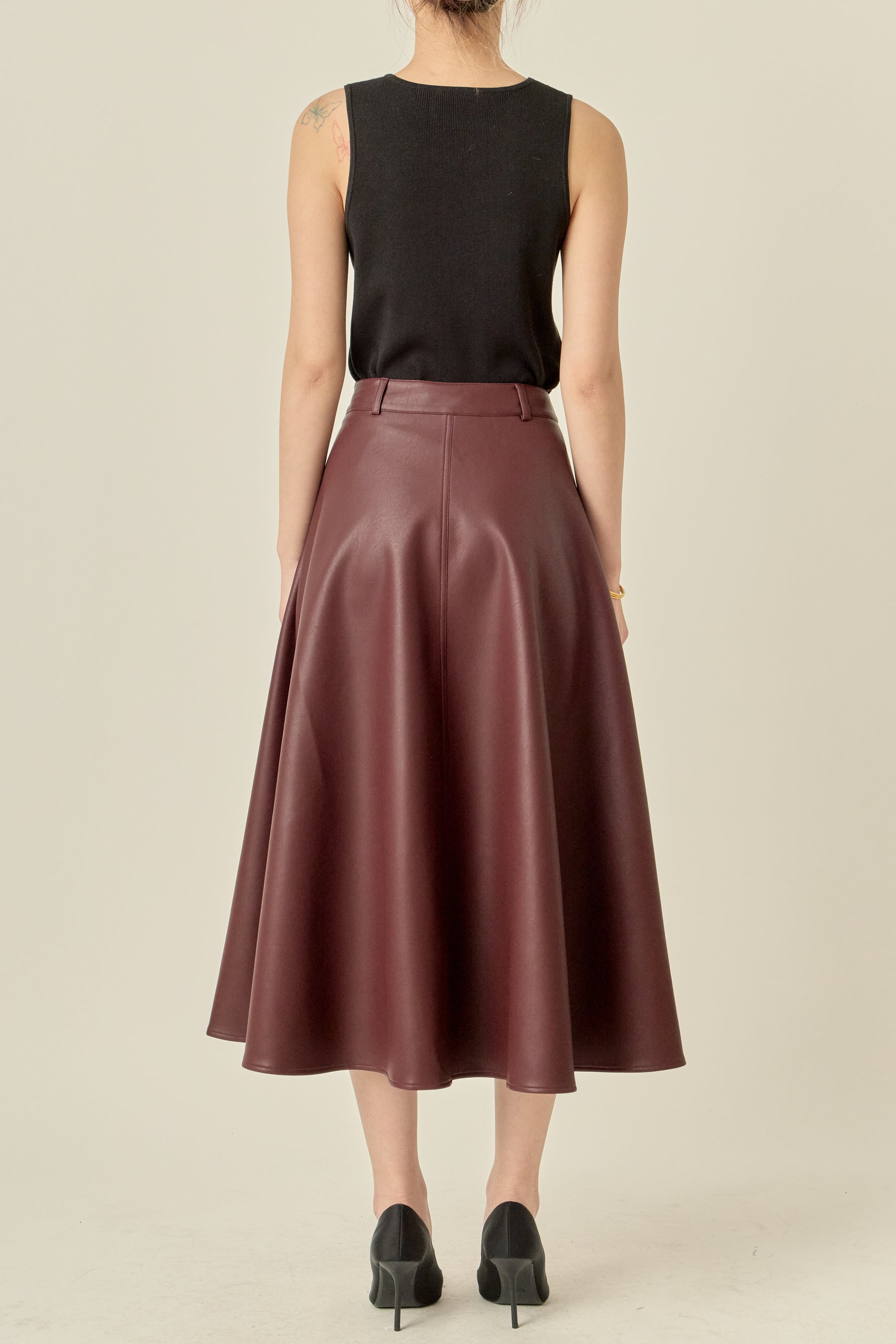 Faux Leather A-Line Midi Skirt