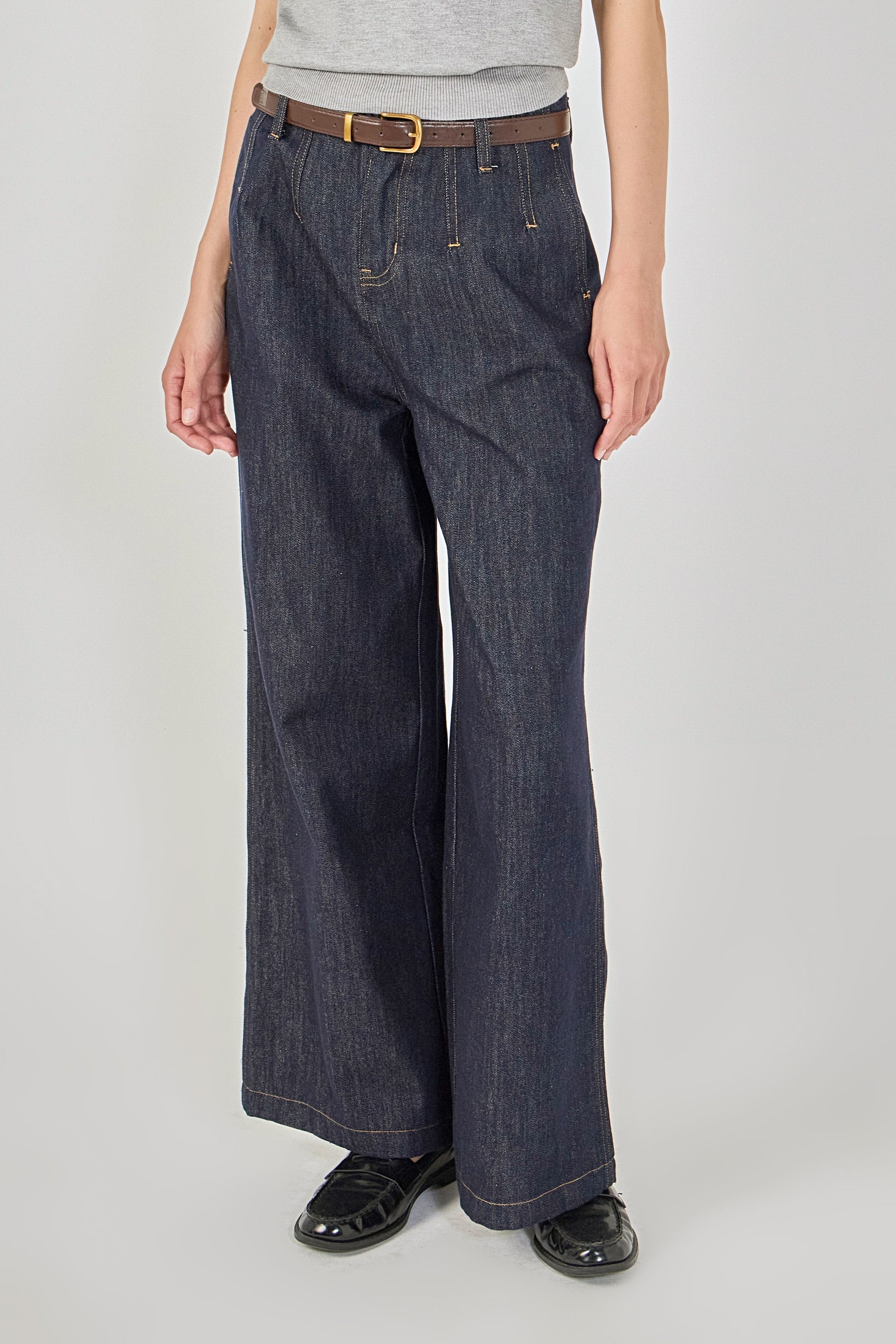 Blue Darted Wide Leg Jeans