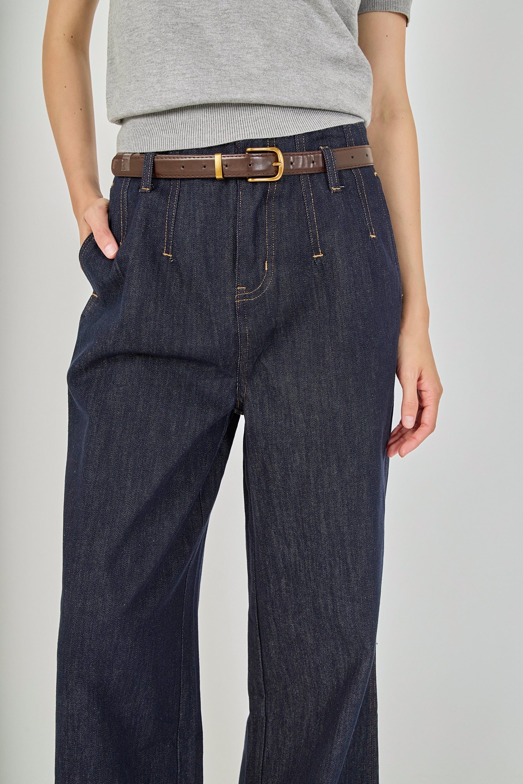 Blue Darted Wide Leg Jeans
