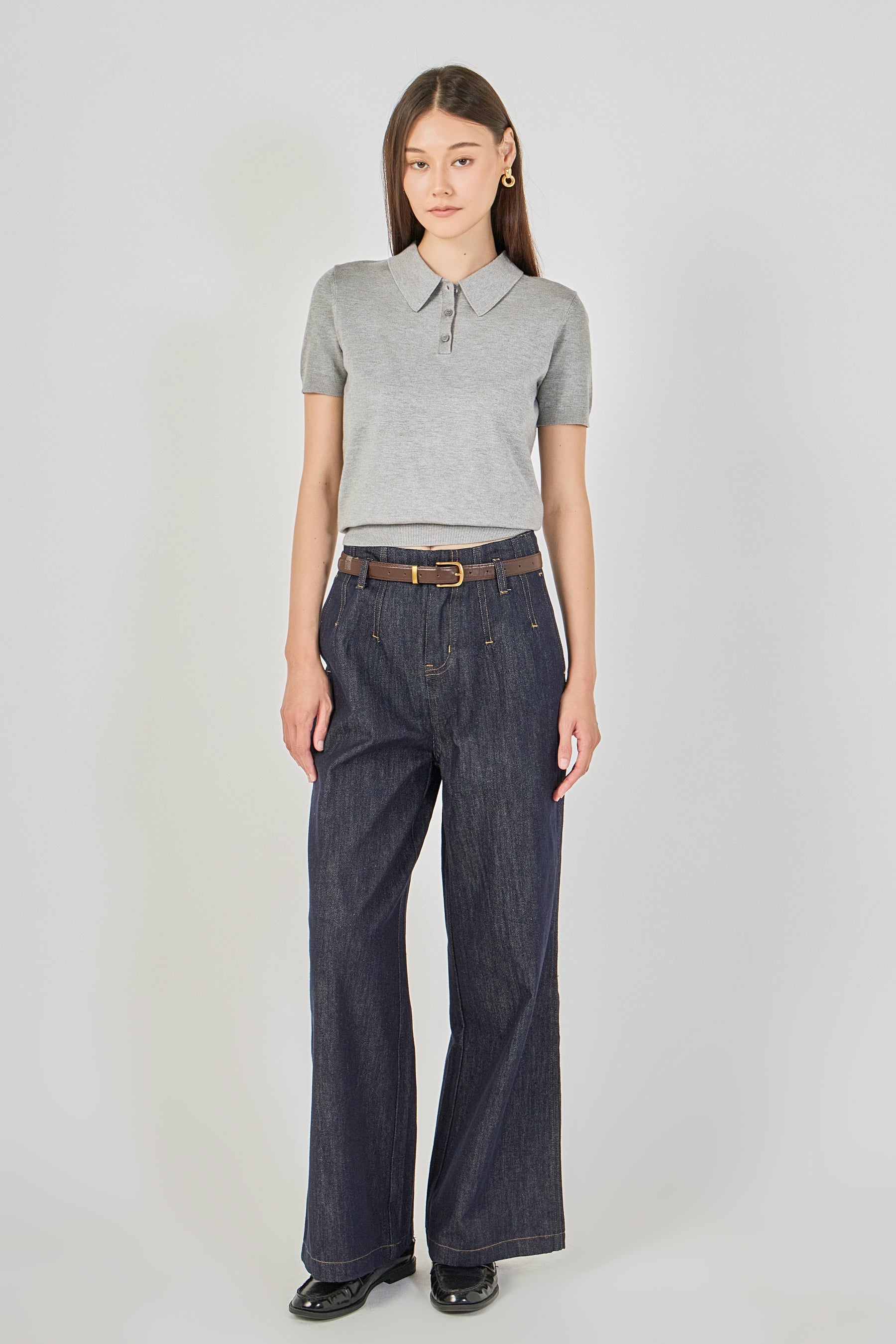 Blue Darted Wide Leg Jeans