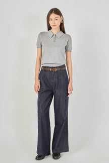 Blue Darted Wide Leg Jeans
