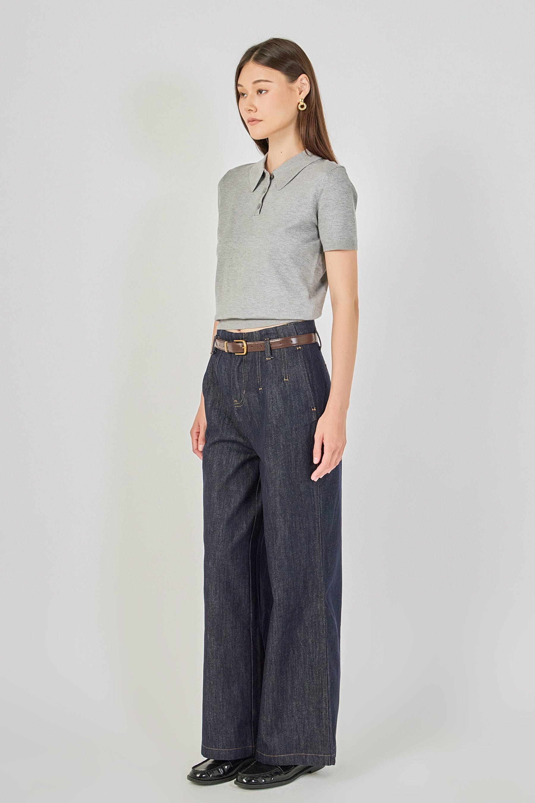 Blue Darted Wide Leg Jeans