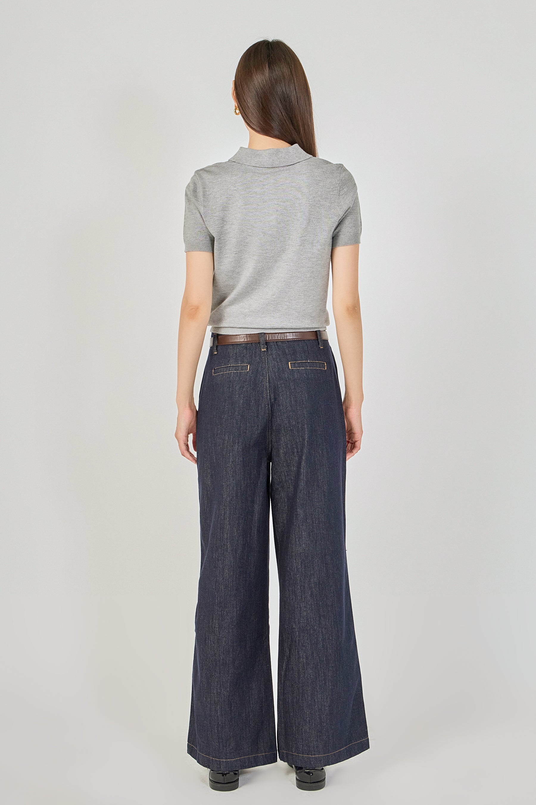 Blue Darted Wide Leg Jeans