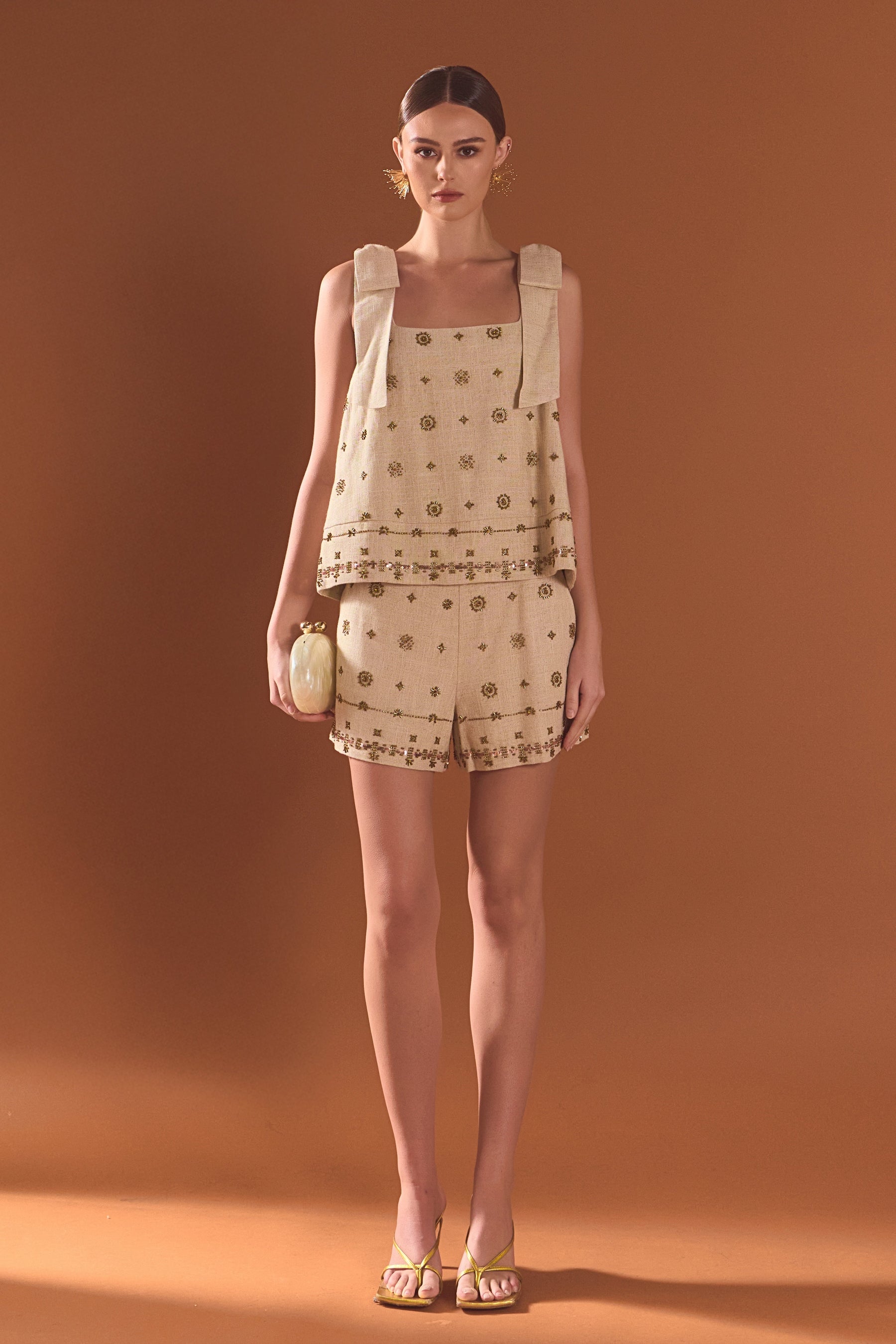 Bow Sleeveless Beaded Top