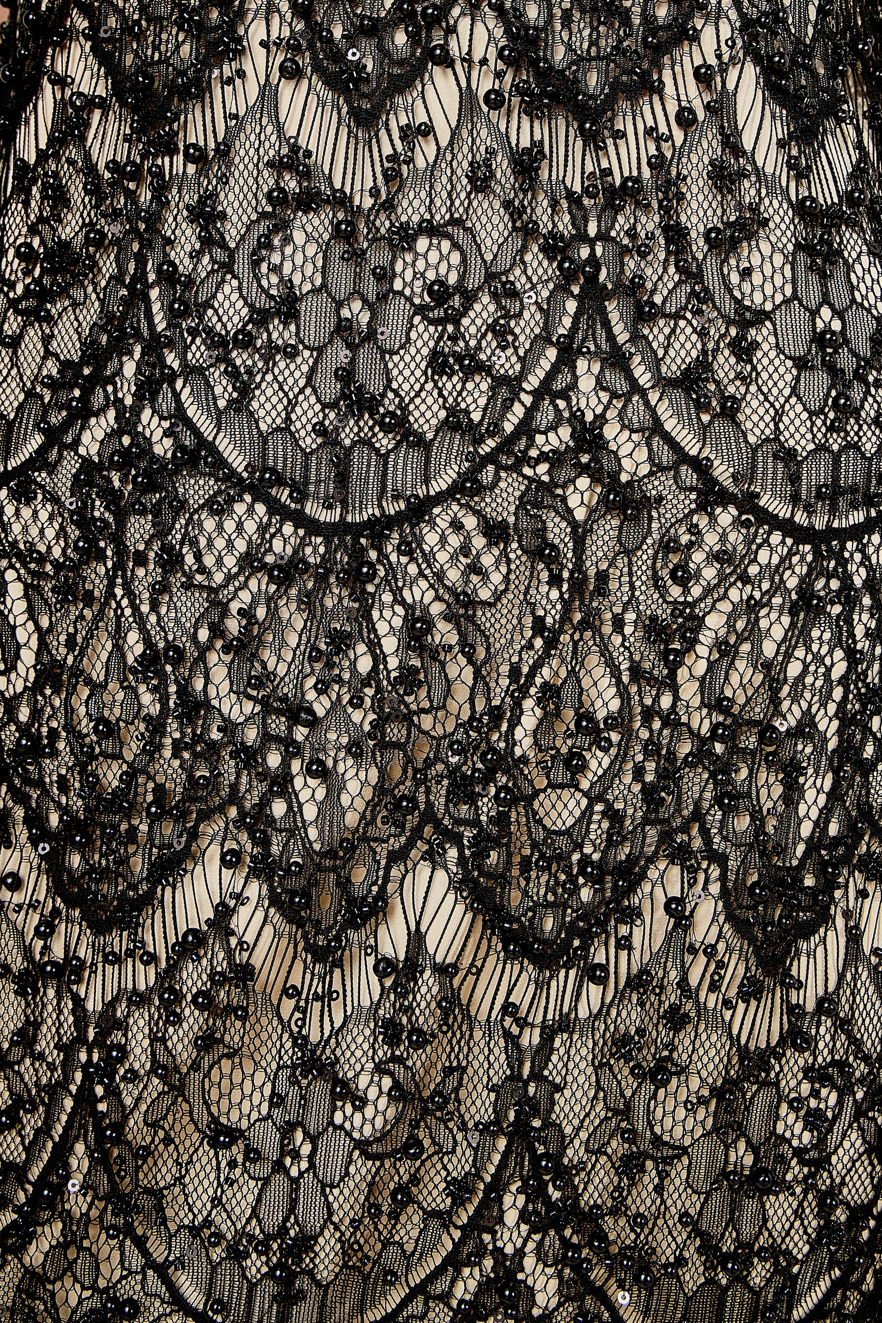 Pearl Beaded Lace Midi Dress
