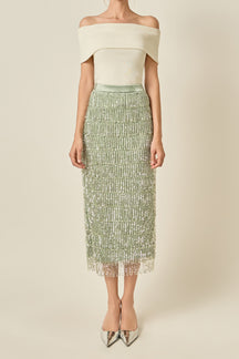 Sequins Tassel Midi Skirt