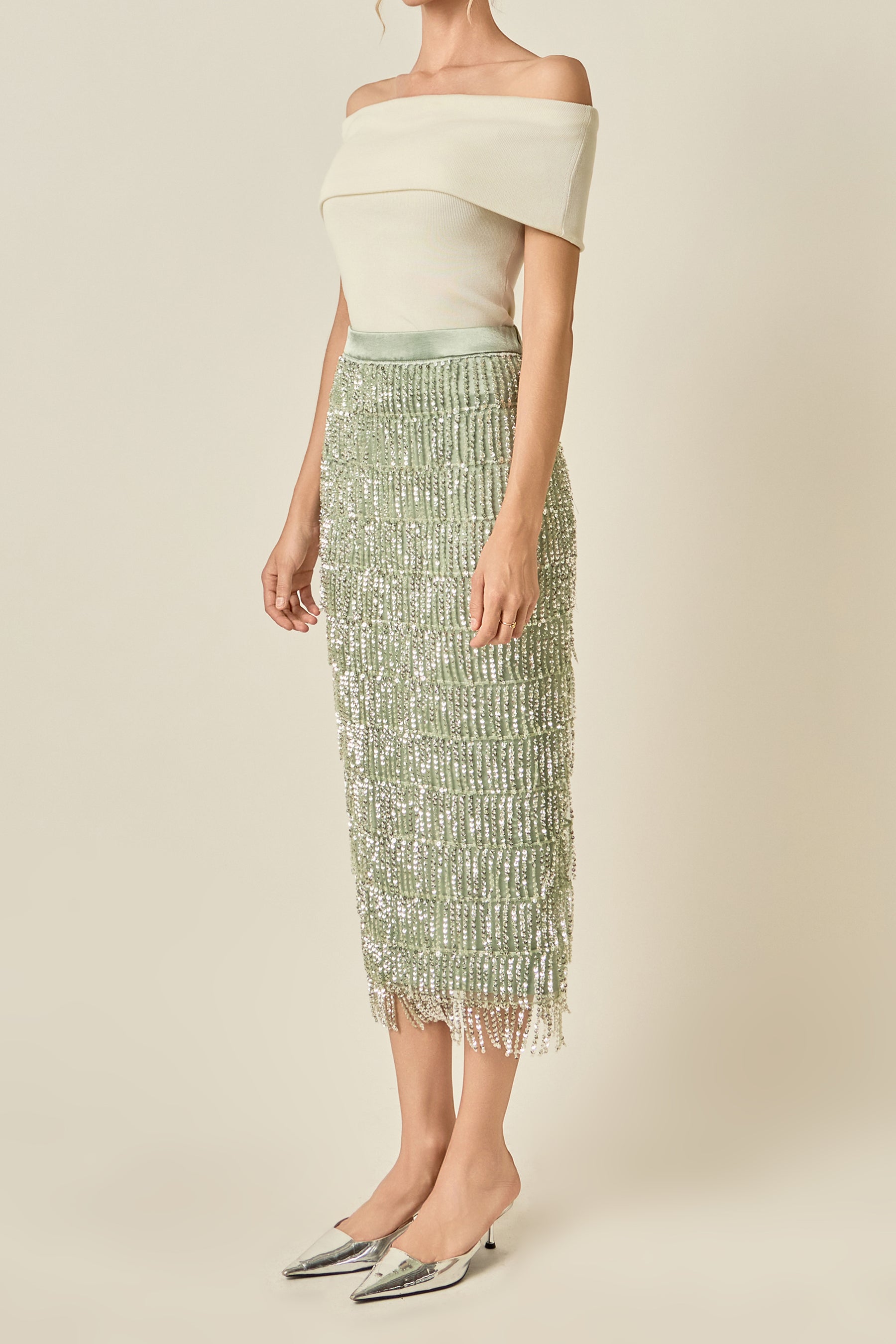 Sequins Tassel Midi Skirt