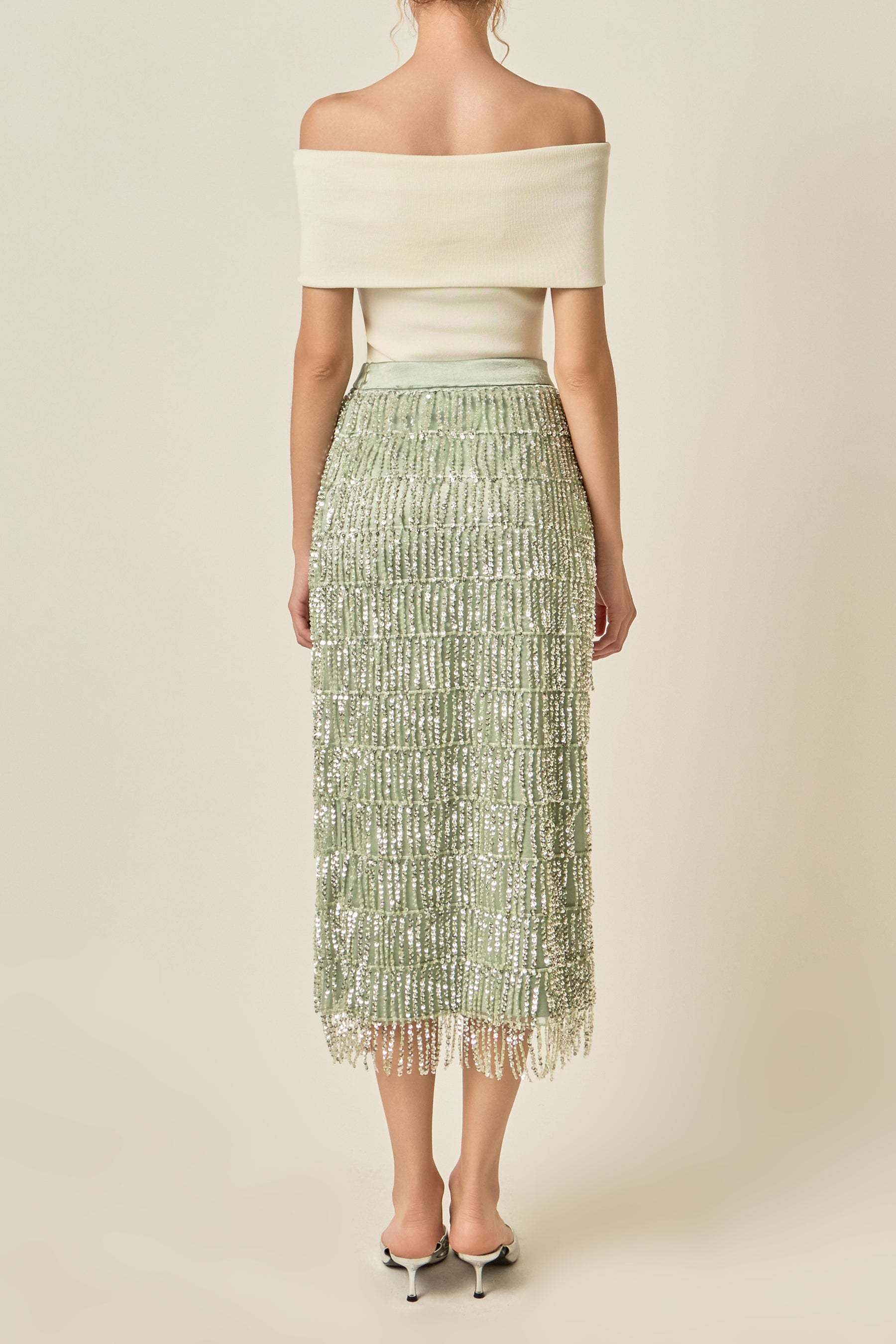 Sequins Tassel Midi Skirt