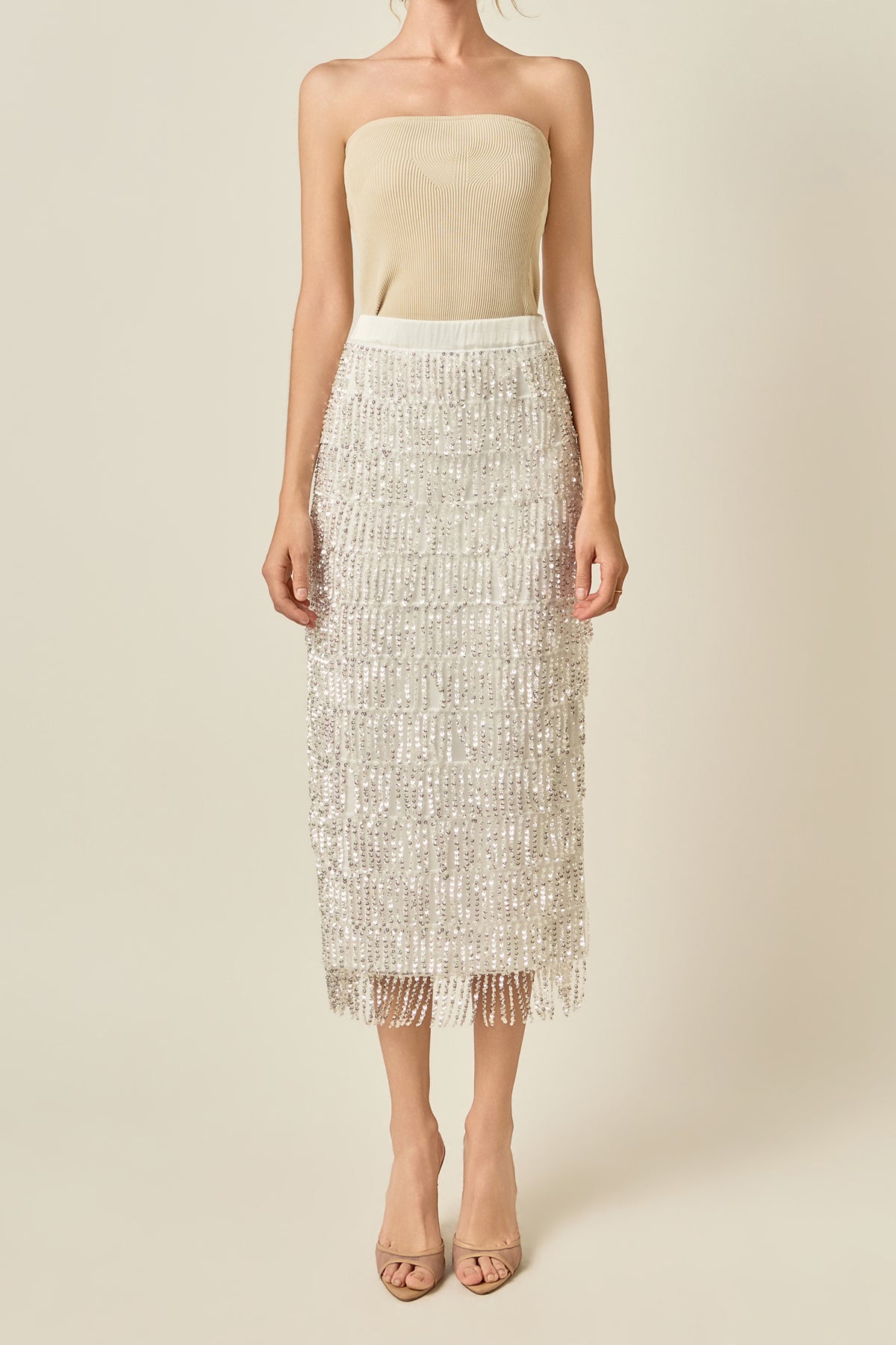 Sequins Tassel Midi Skirt