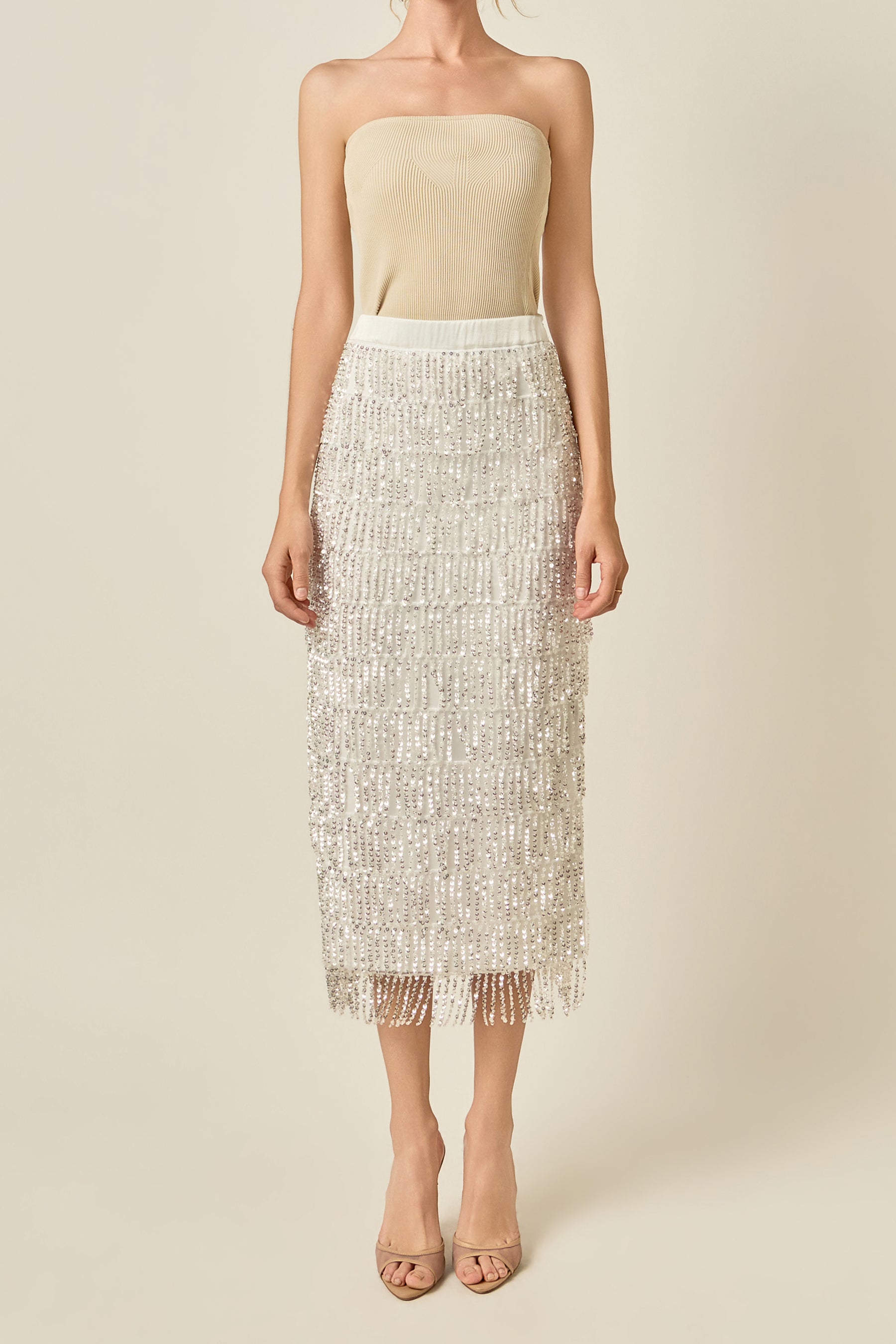 Sequins Tassel Midi Skirt