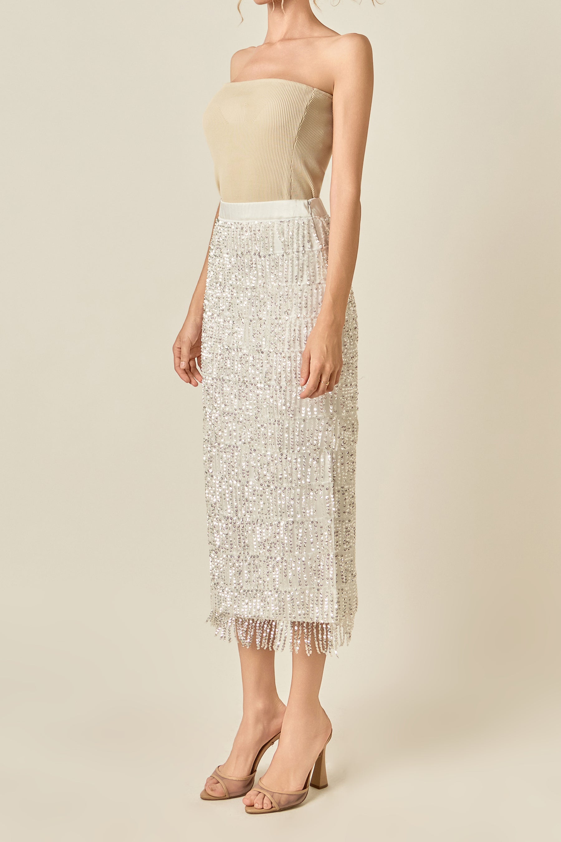 Sequins Tassel Midi Skirt