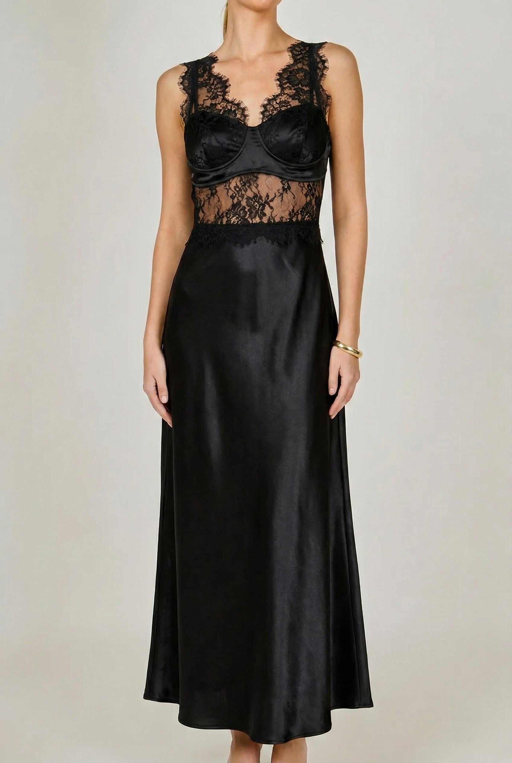 Lace Trim Sleeveless Midi Dress