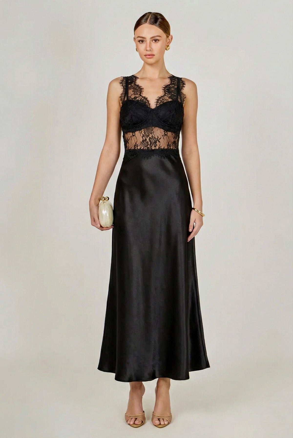 Lace Trim Sleeveless Midi Dress