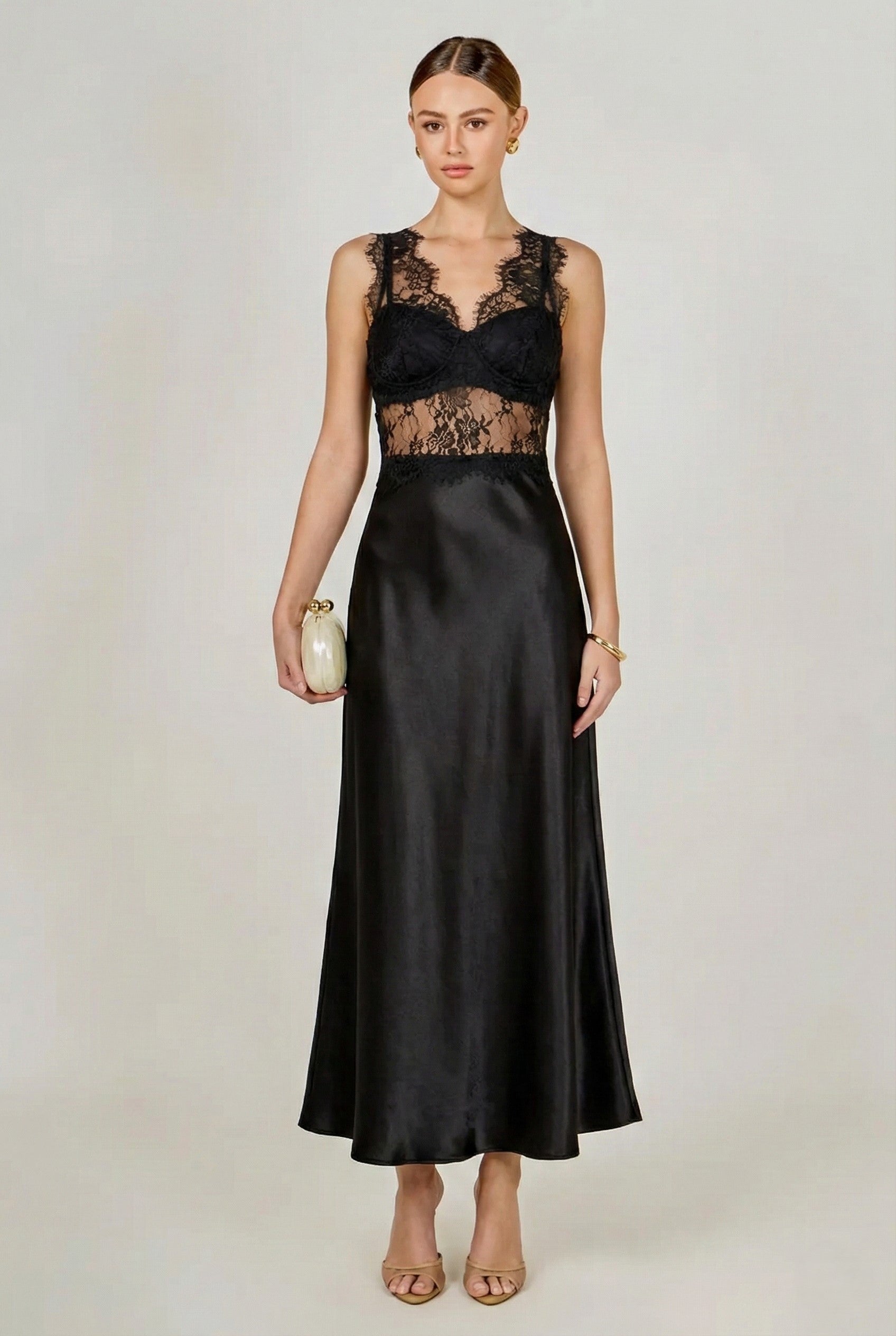 Lace Trim Sleeveless Midi Dress