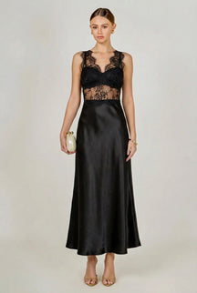 Lace Trim Sleeveless Midi Dress