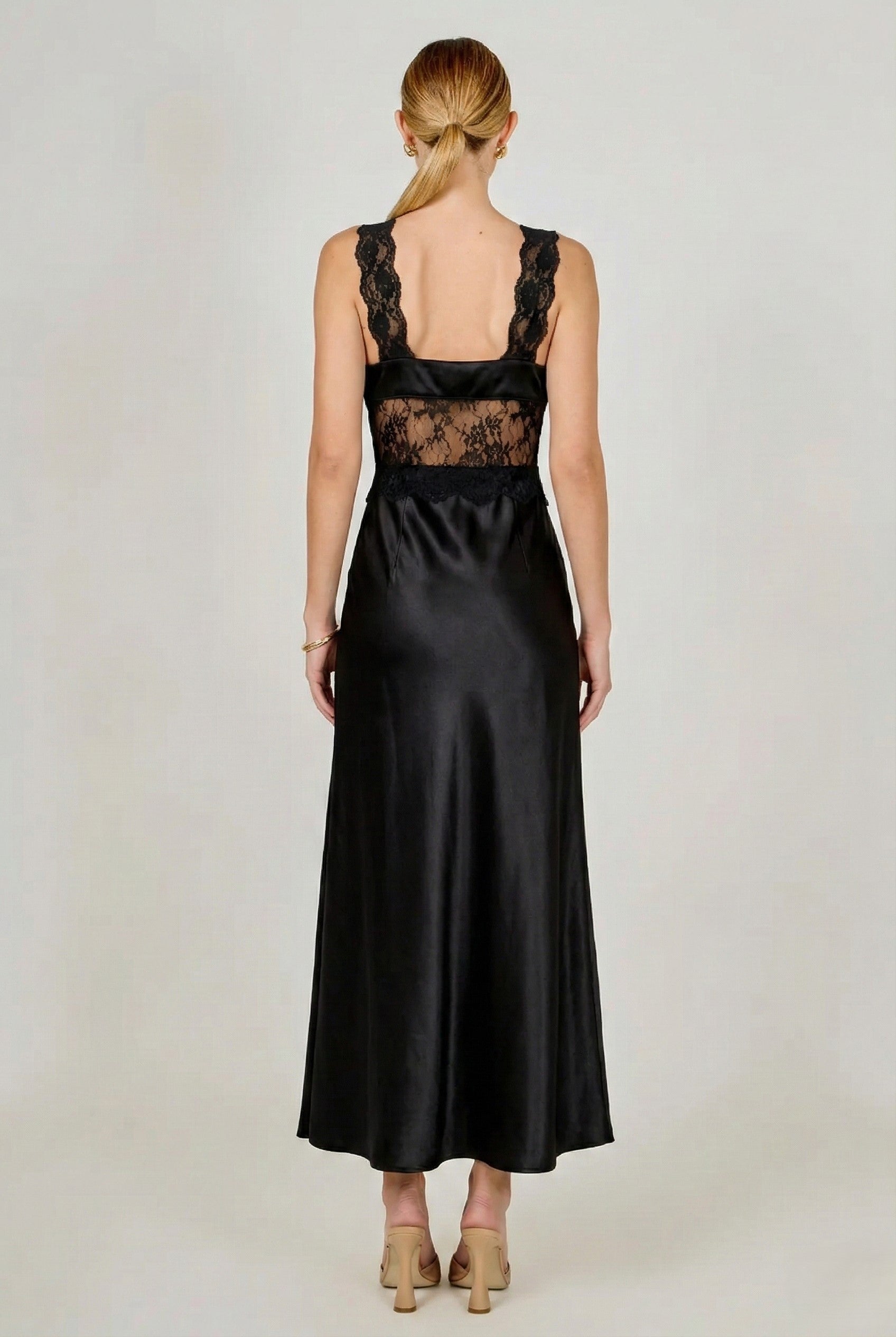 Lace Trim Sleeveless Midi Dress