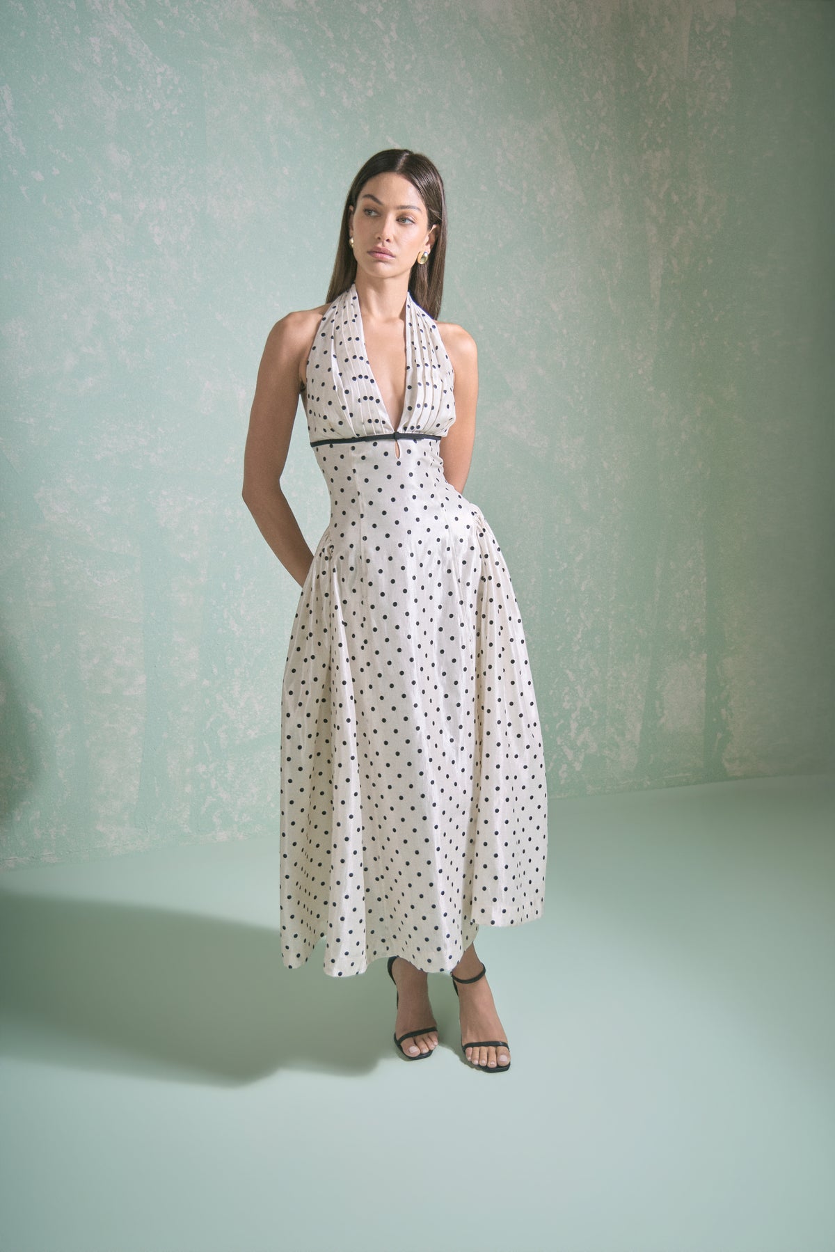 Halter Neck Polka Dot Maxi Dress