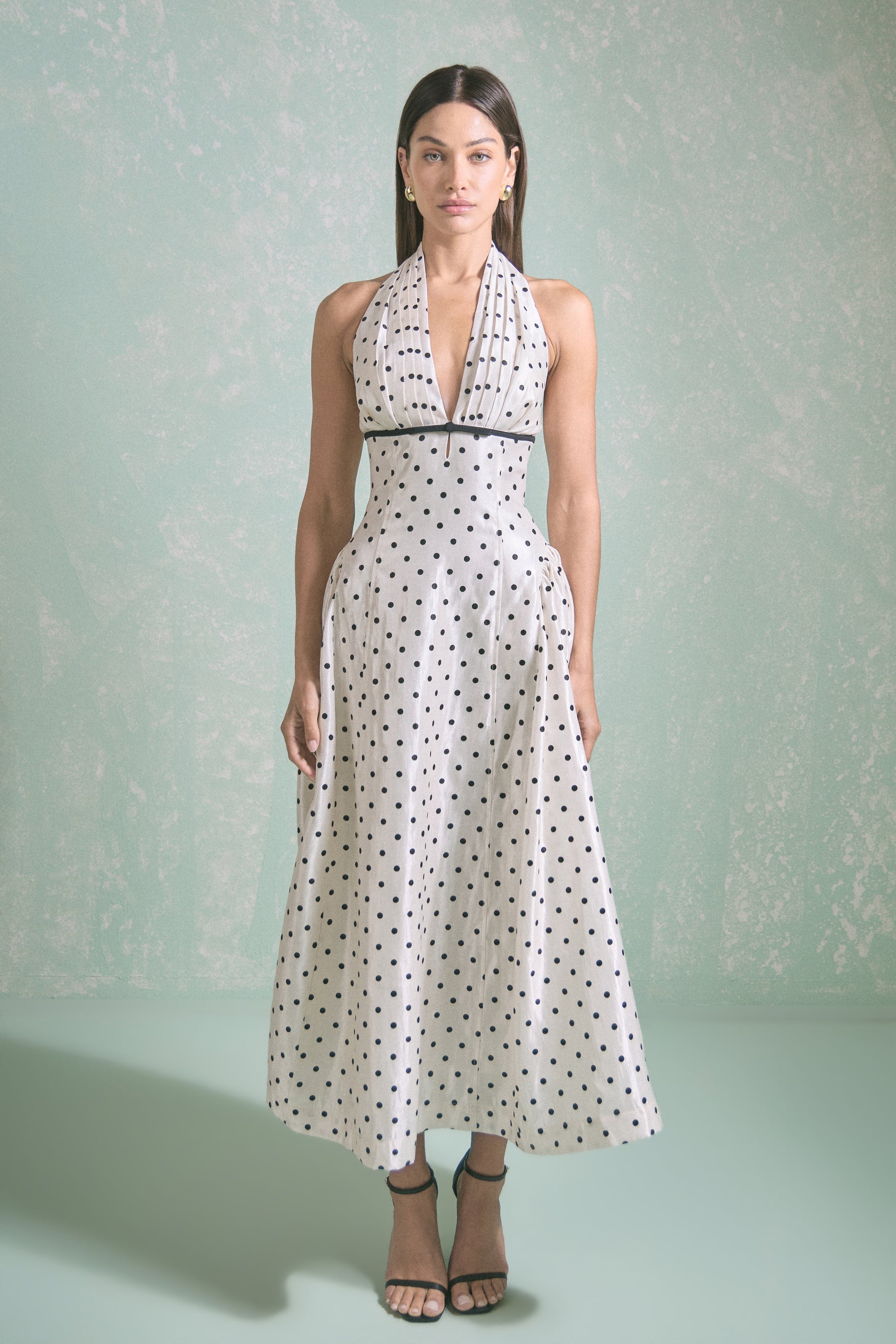 Halter Neck Polka Dot Maxi Dress
