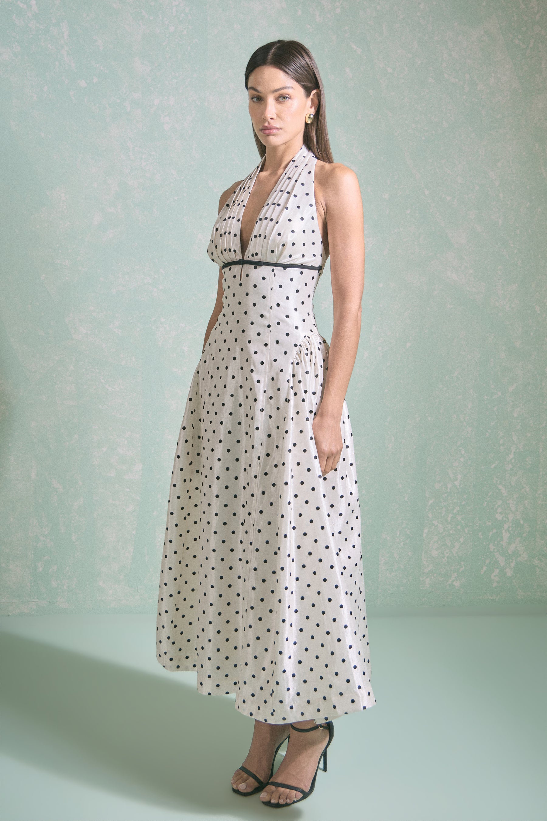 Halter Neck Polka Dot Maxi Dress