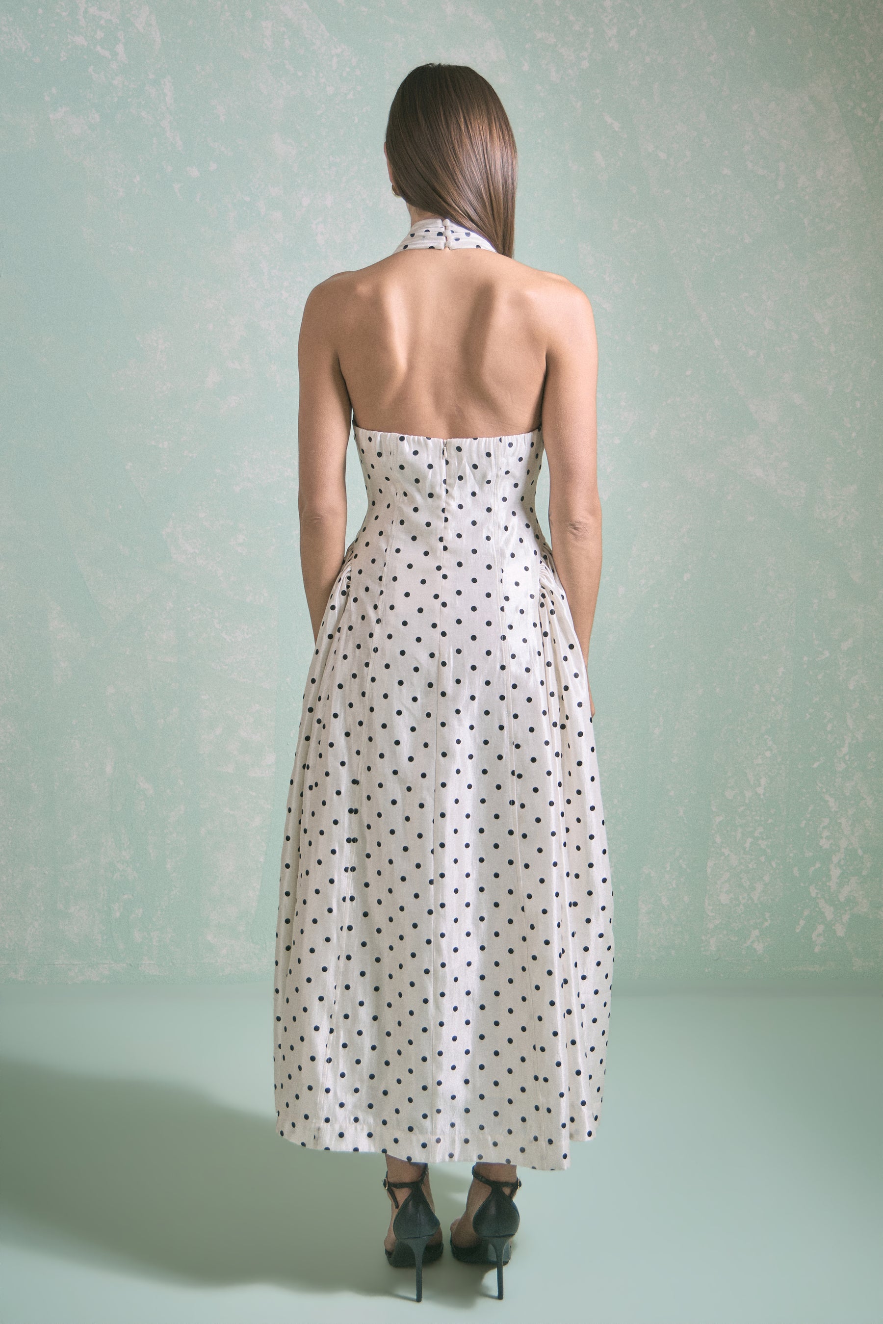 Halter Neck Polka Dot Maxi Dress