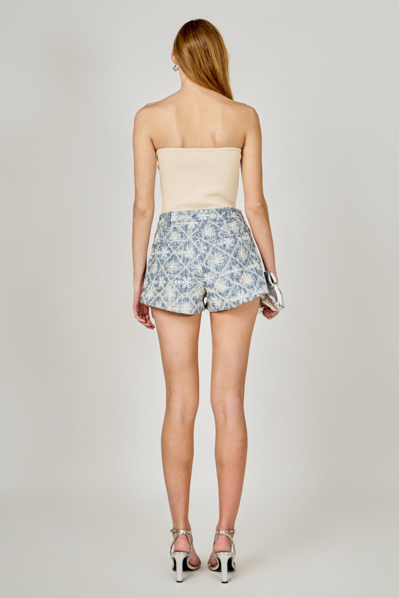 Floral Embroidered Denim Micro Shorts
