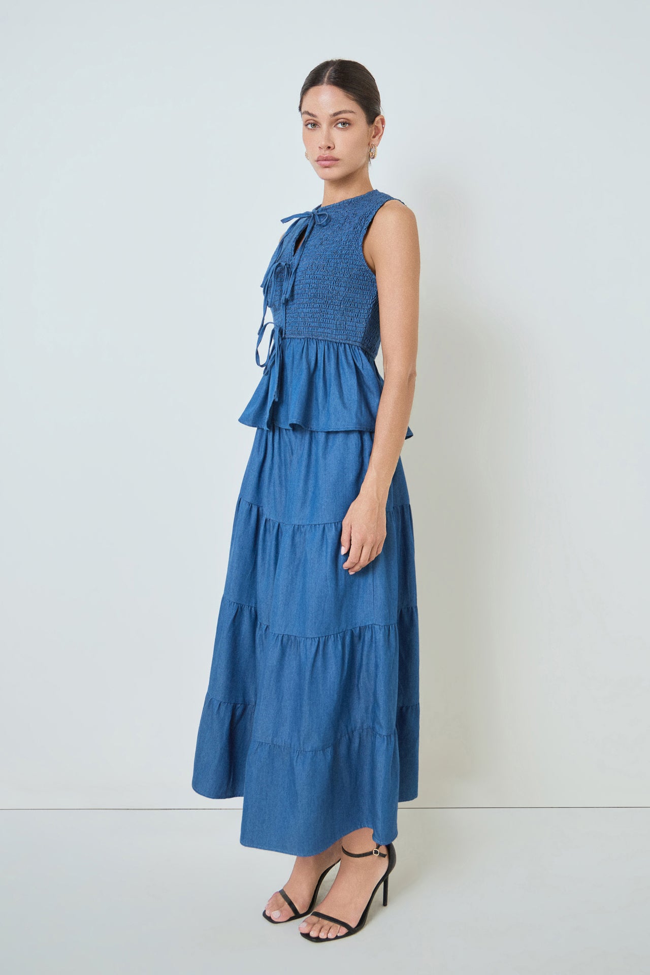 Denim Smocked Peplum Top