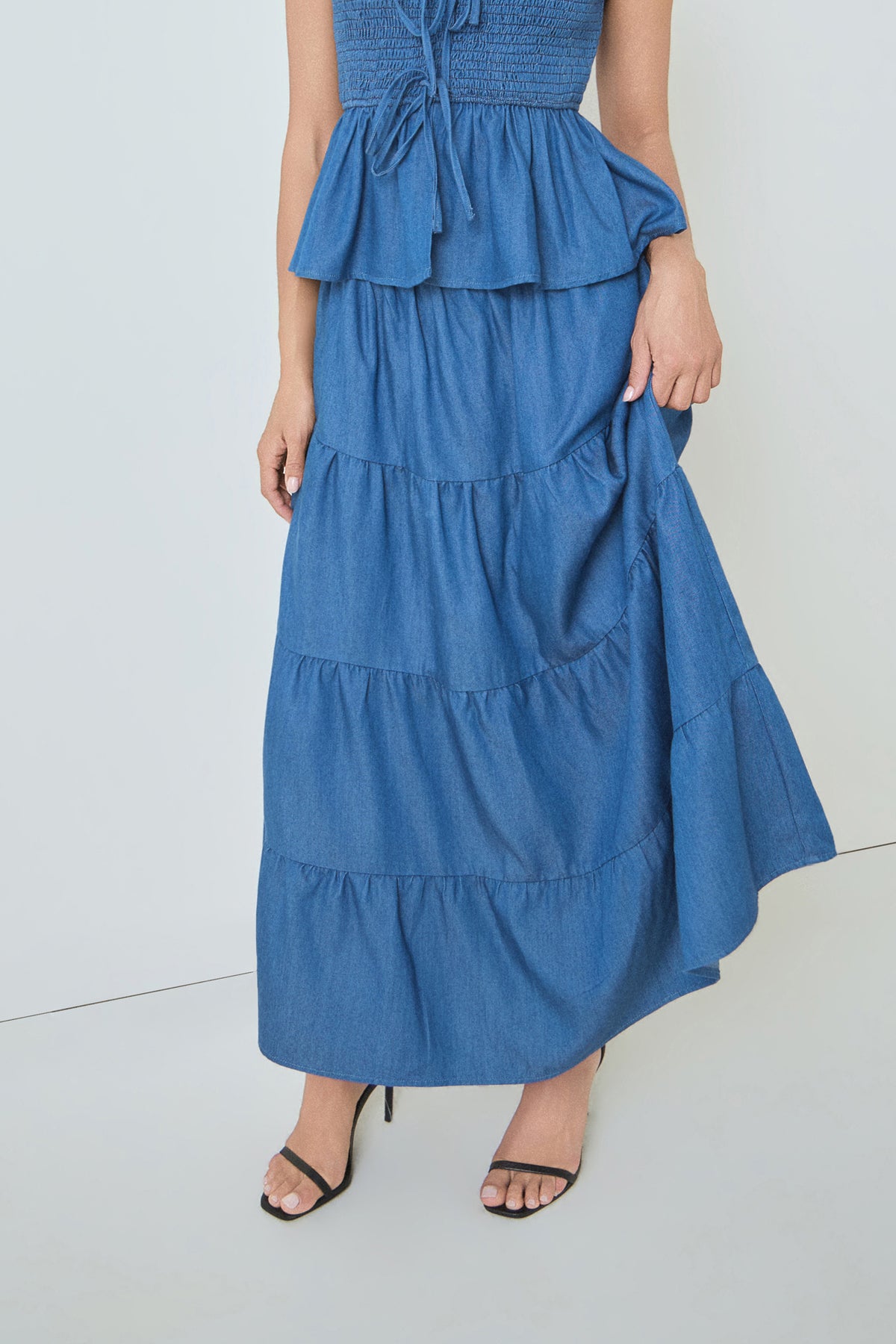 Tiered Denim Maxi Skirt