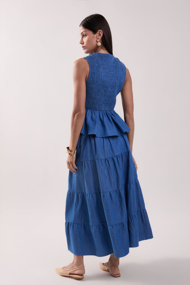 Tiered Denim Maxi Skirt
