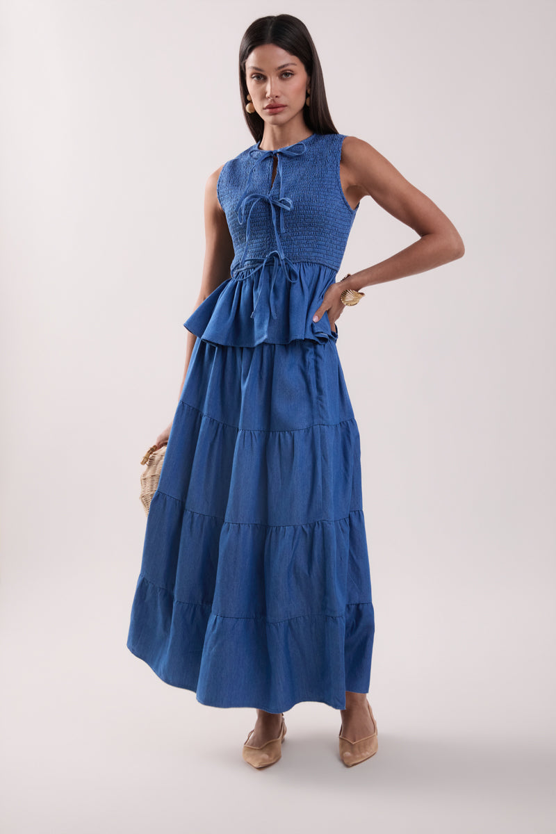 Tiered Denim Maxi Skirt