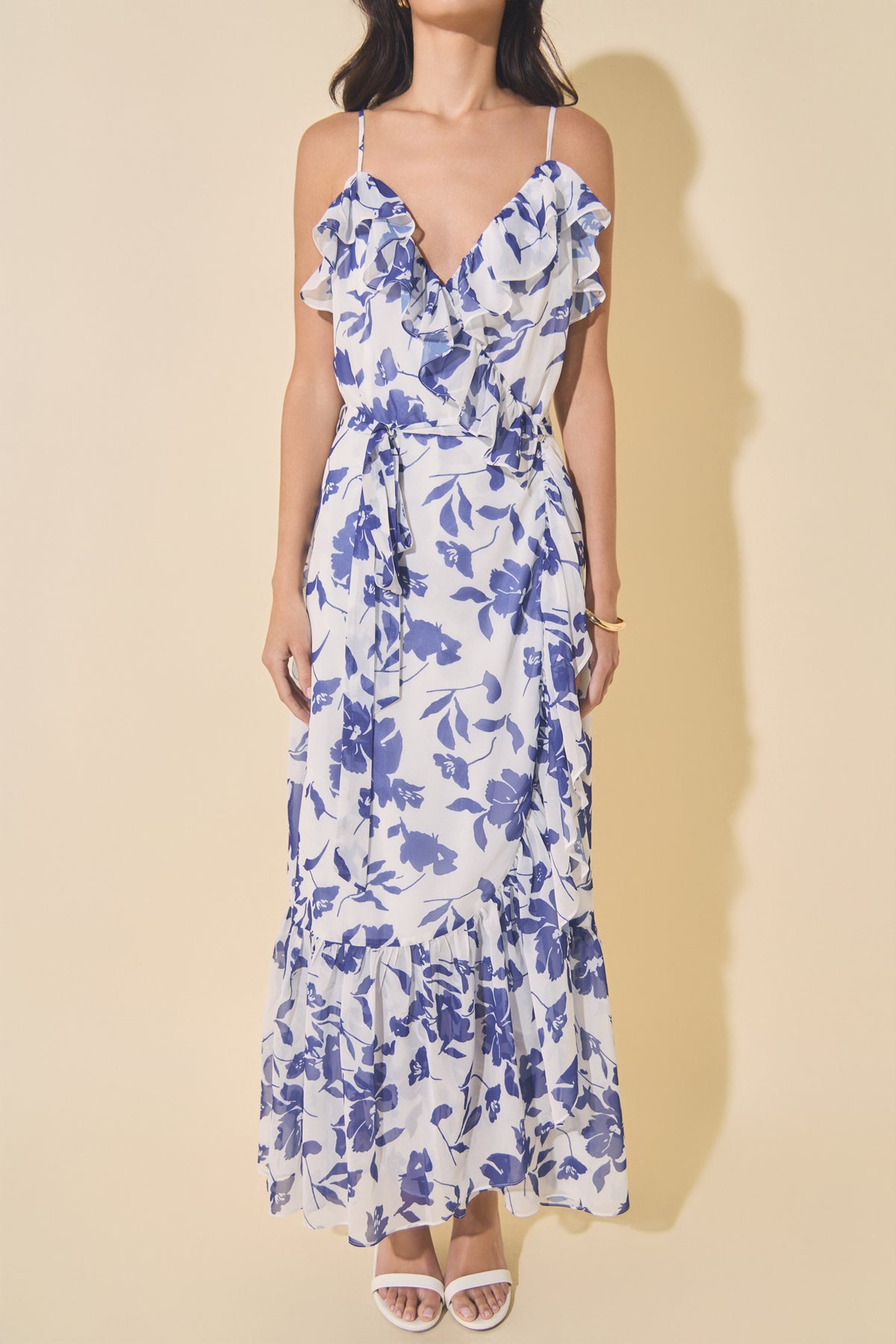 Chiffon Maxi Wrap Dress with Ruffles