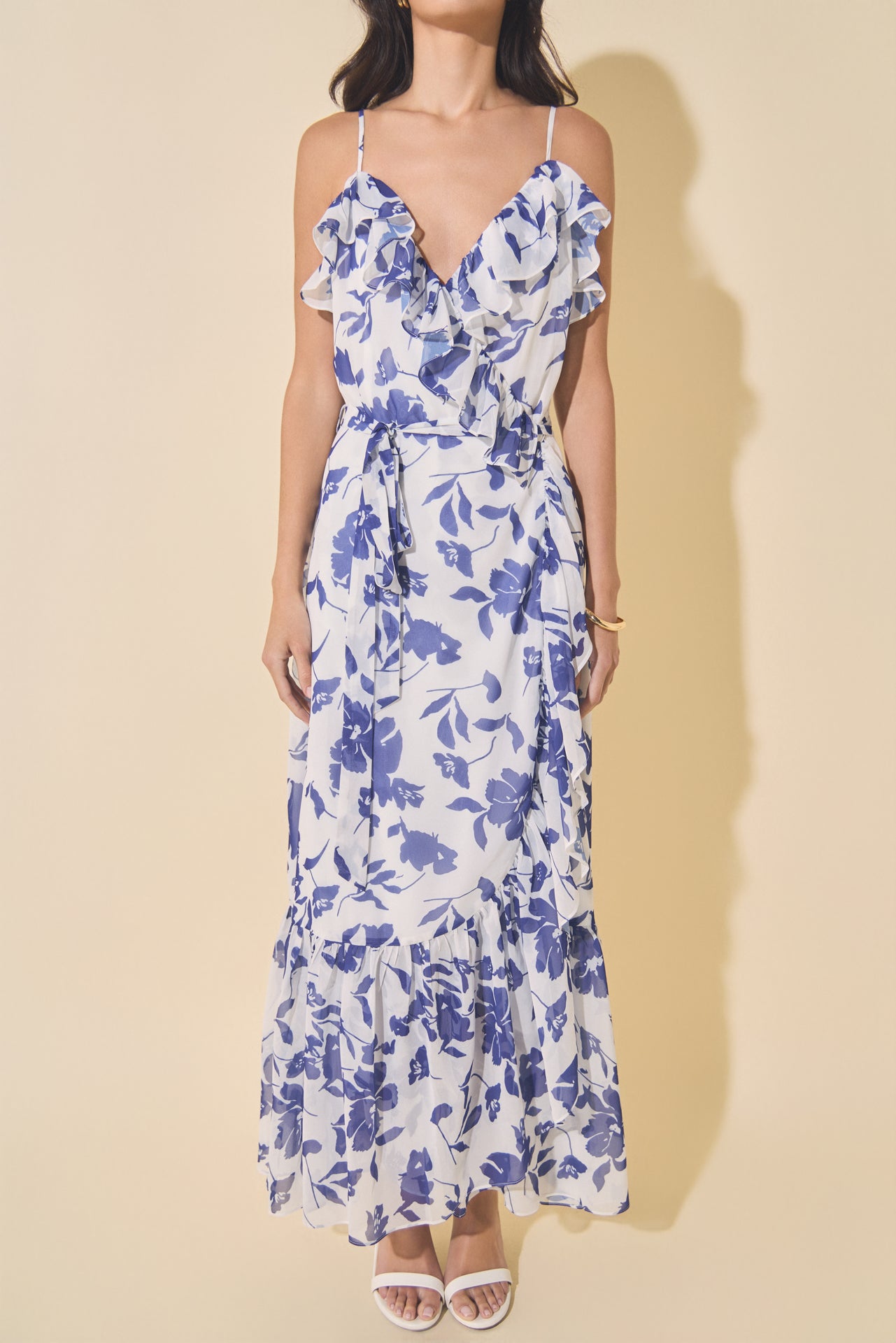 Chiffon Maxi Wrap Dress with Ruffles