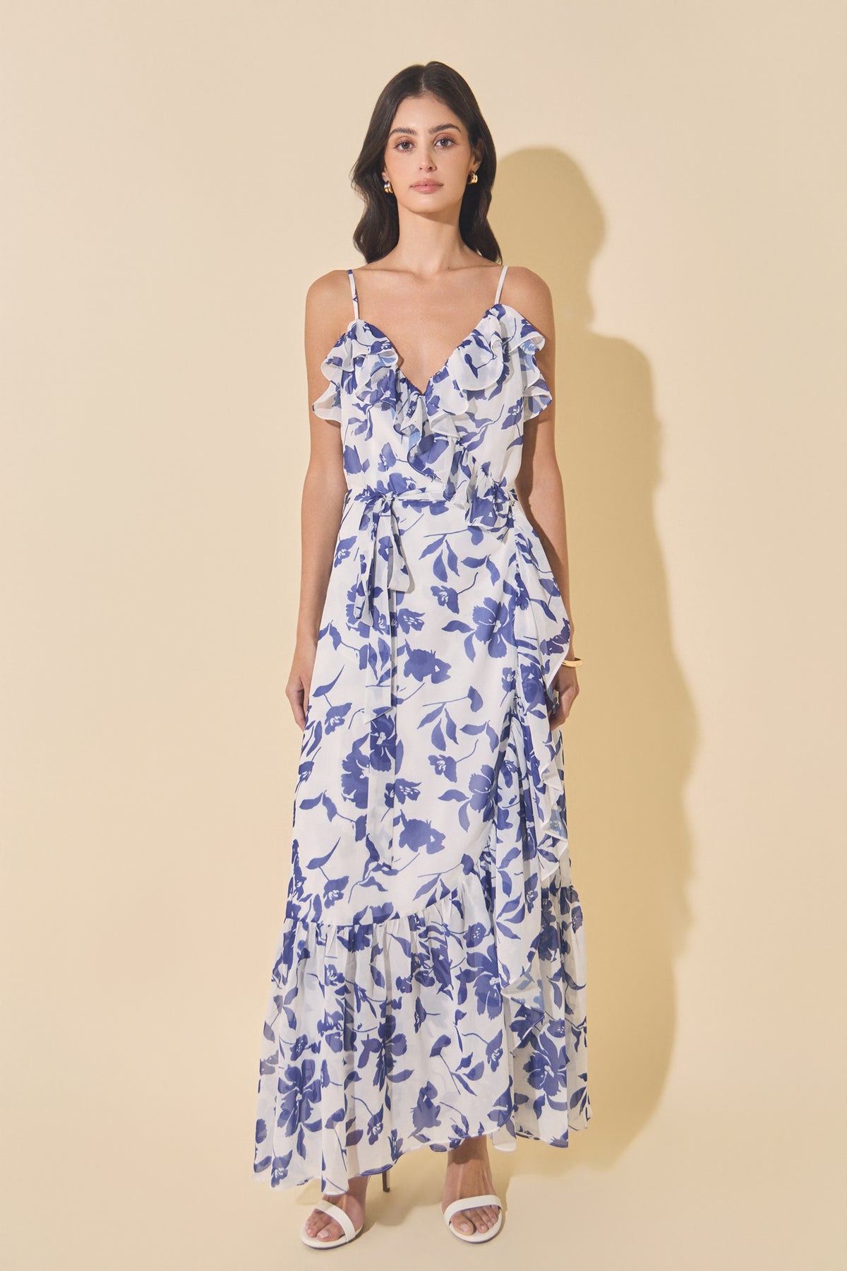 Chiffon Maxi Wrap Dress with Ruffles
