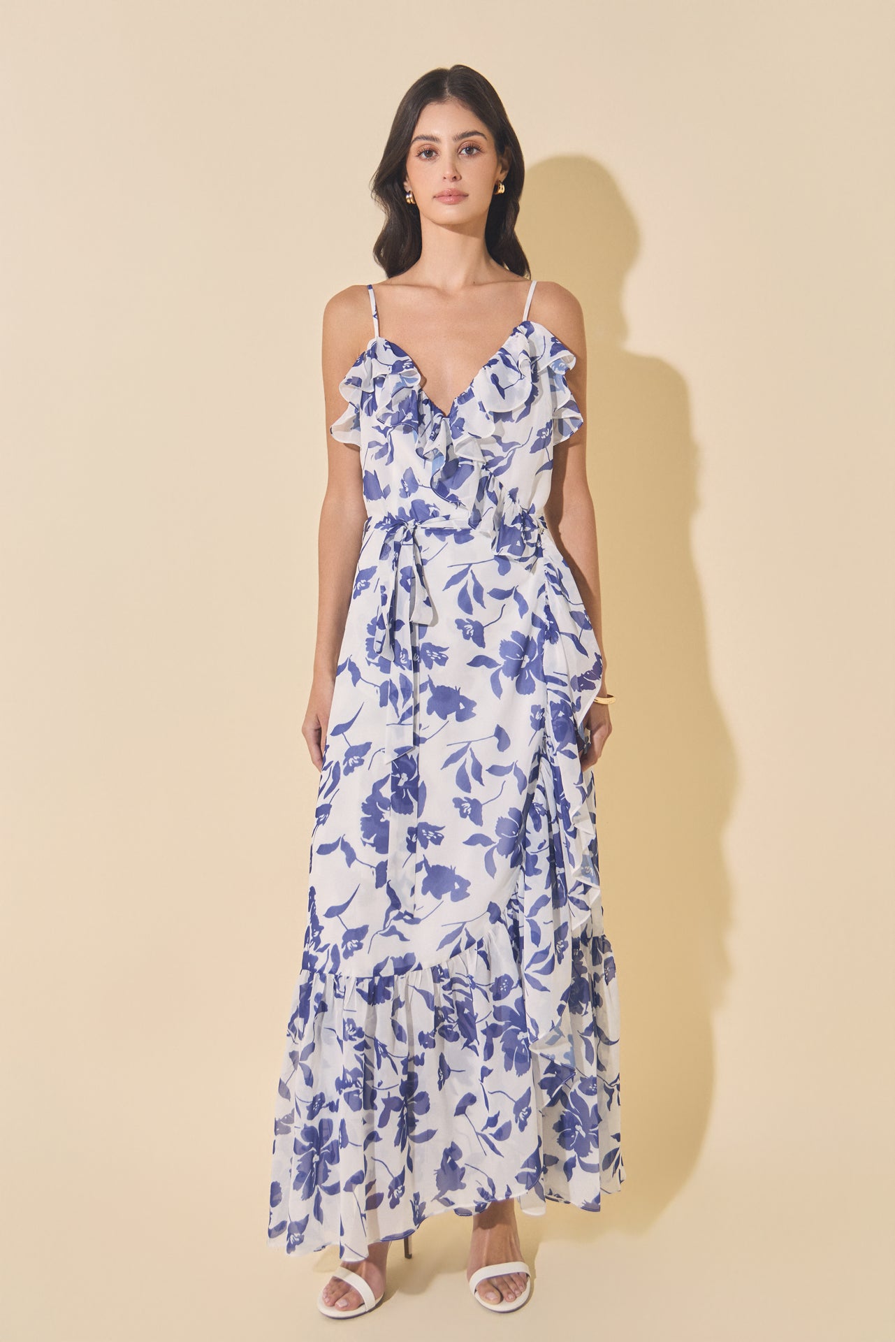 Chiffon Maxi Wrap Dress with Ruffles