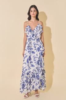 Chiffon Maxi Wrap Dress with Ruffles