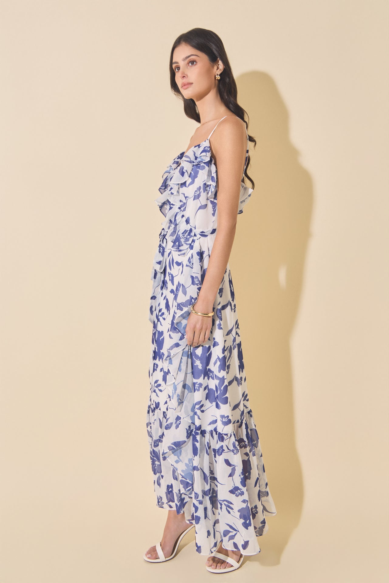 Chiffon Maxi Wrap Dress with Ruffles