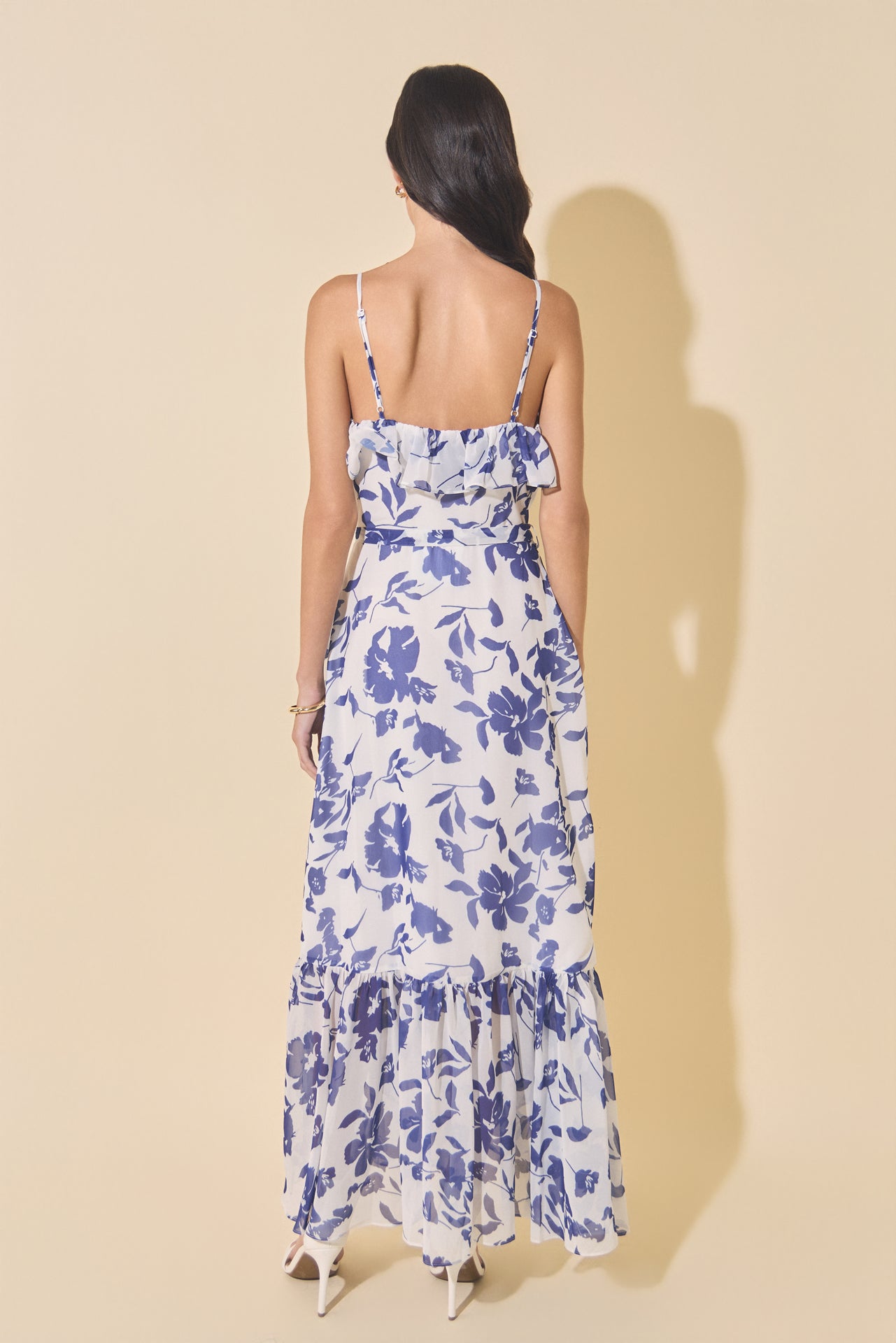 Chiffon Maxi Wrap Dress with Ruffles