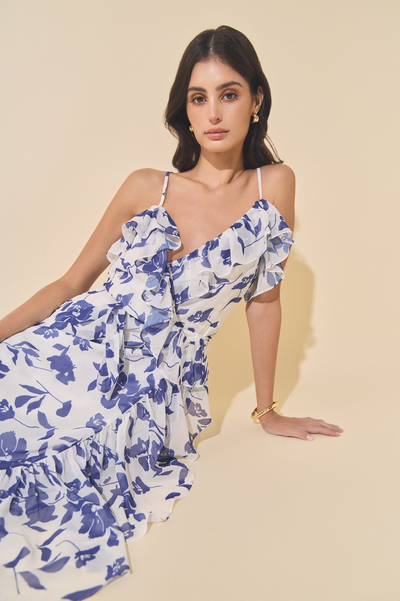Chiffon Maxi Wrap Dress with Ruffles