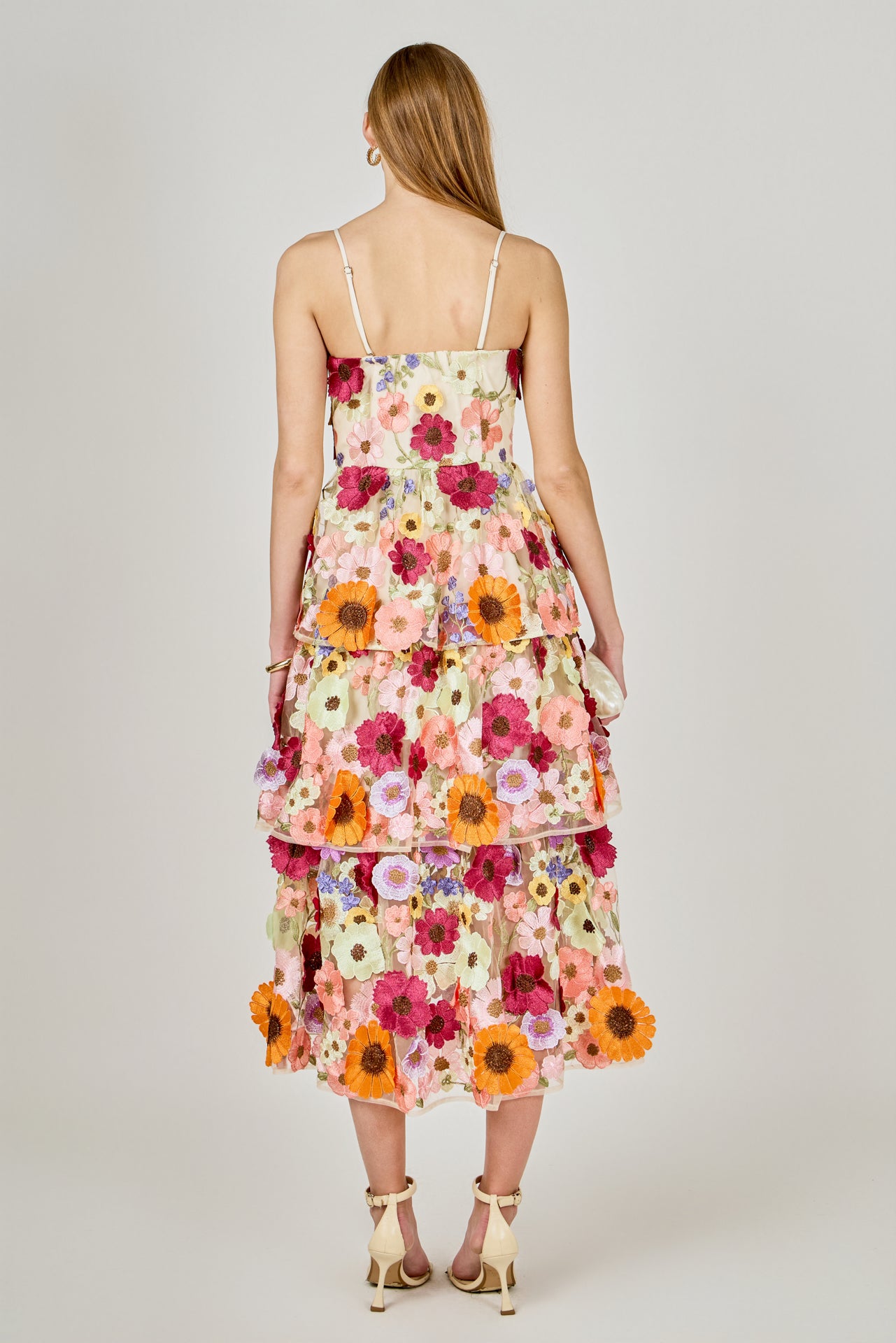 3D Floral Layered Midi Dress