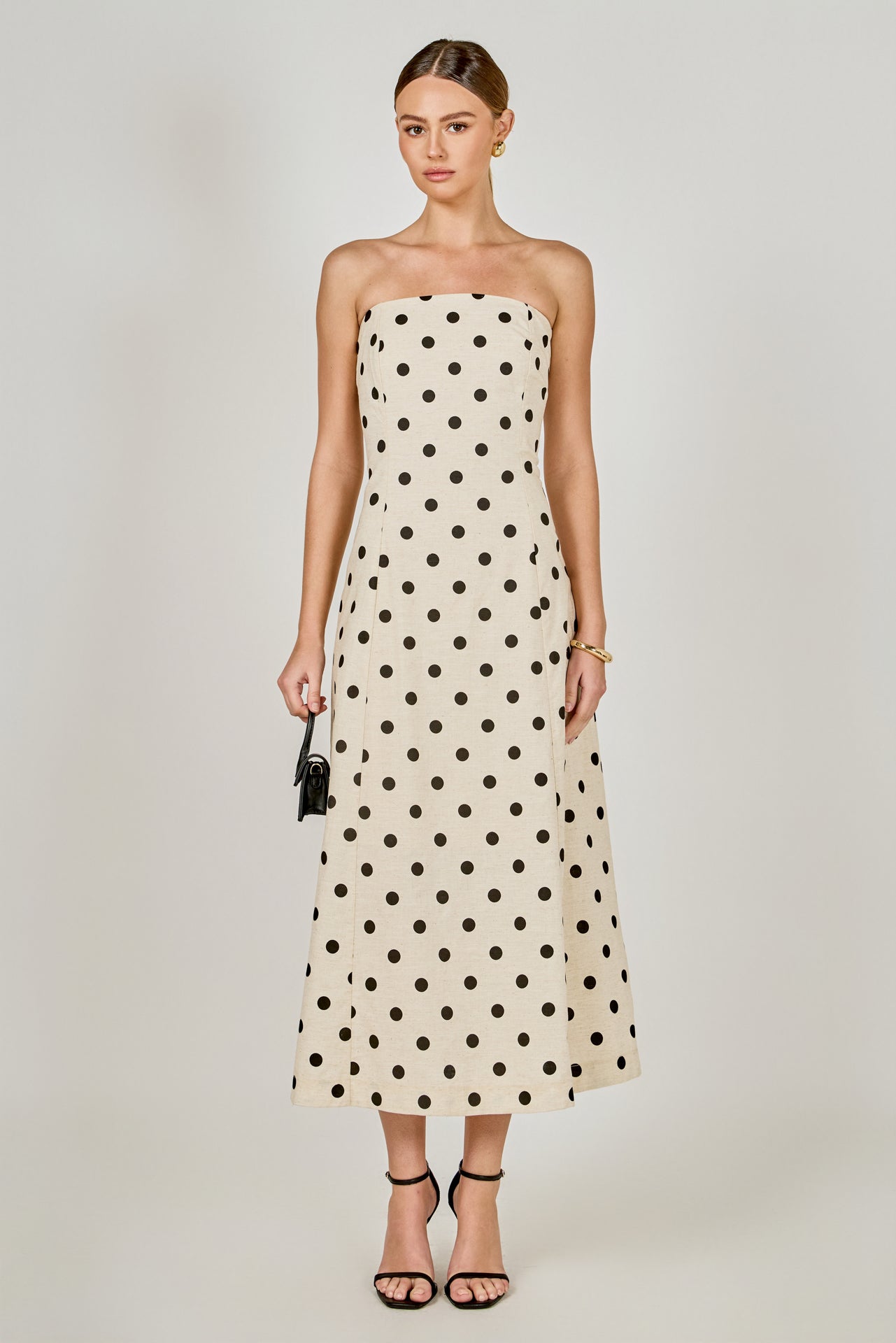 Polka Dot Linen Strapless Dress