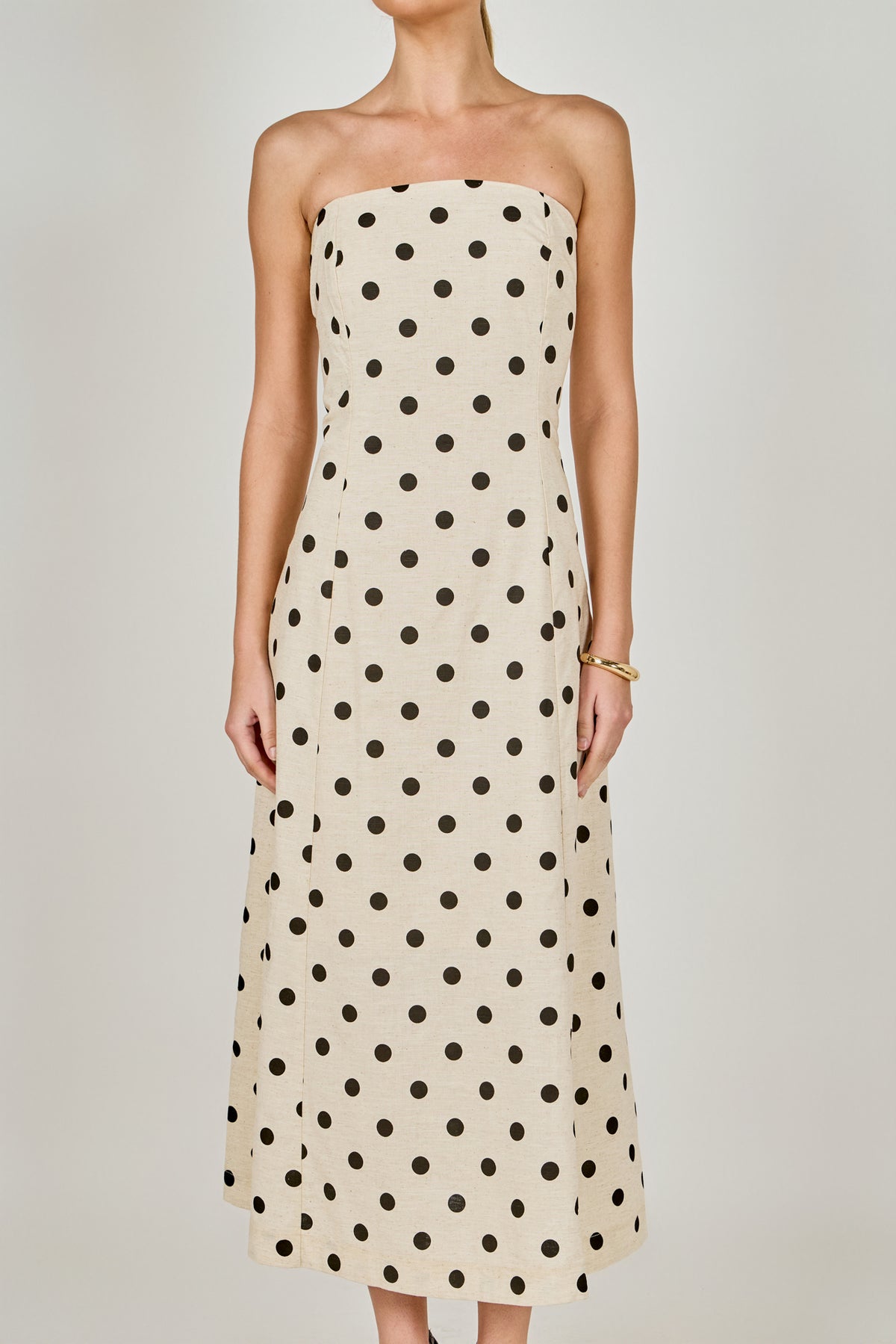 Polka Dot Linen Strapless Dress